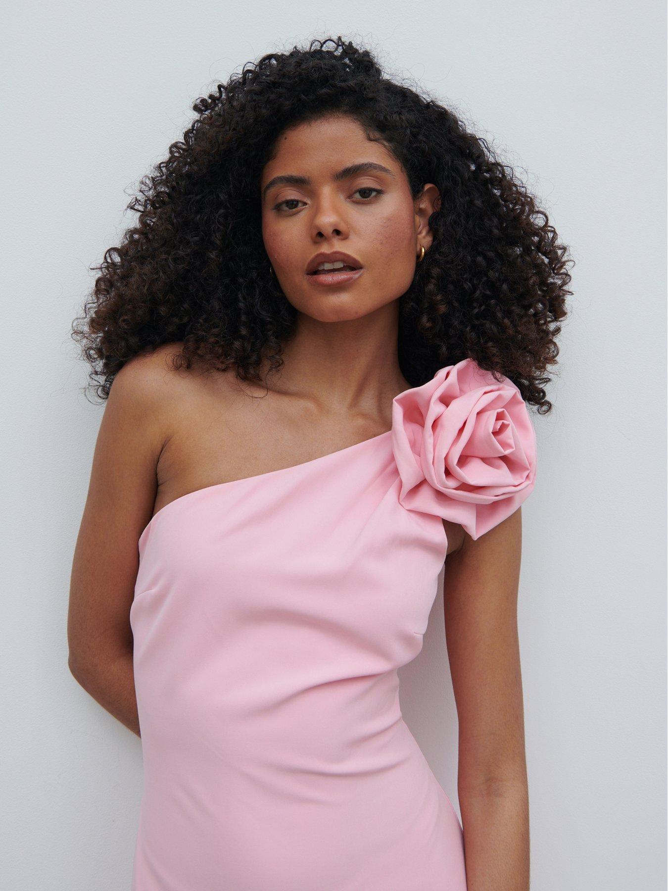 Image 3 of 5 of Pretty Lavish Samaya One Shoulder Corsage Maxi Dress - Pink