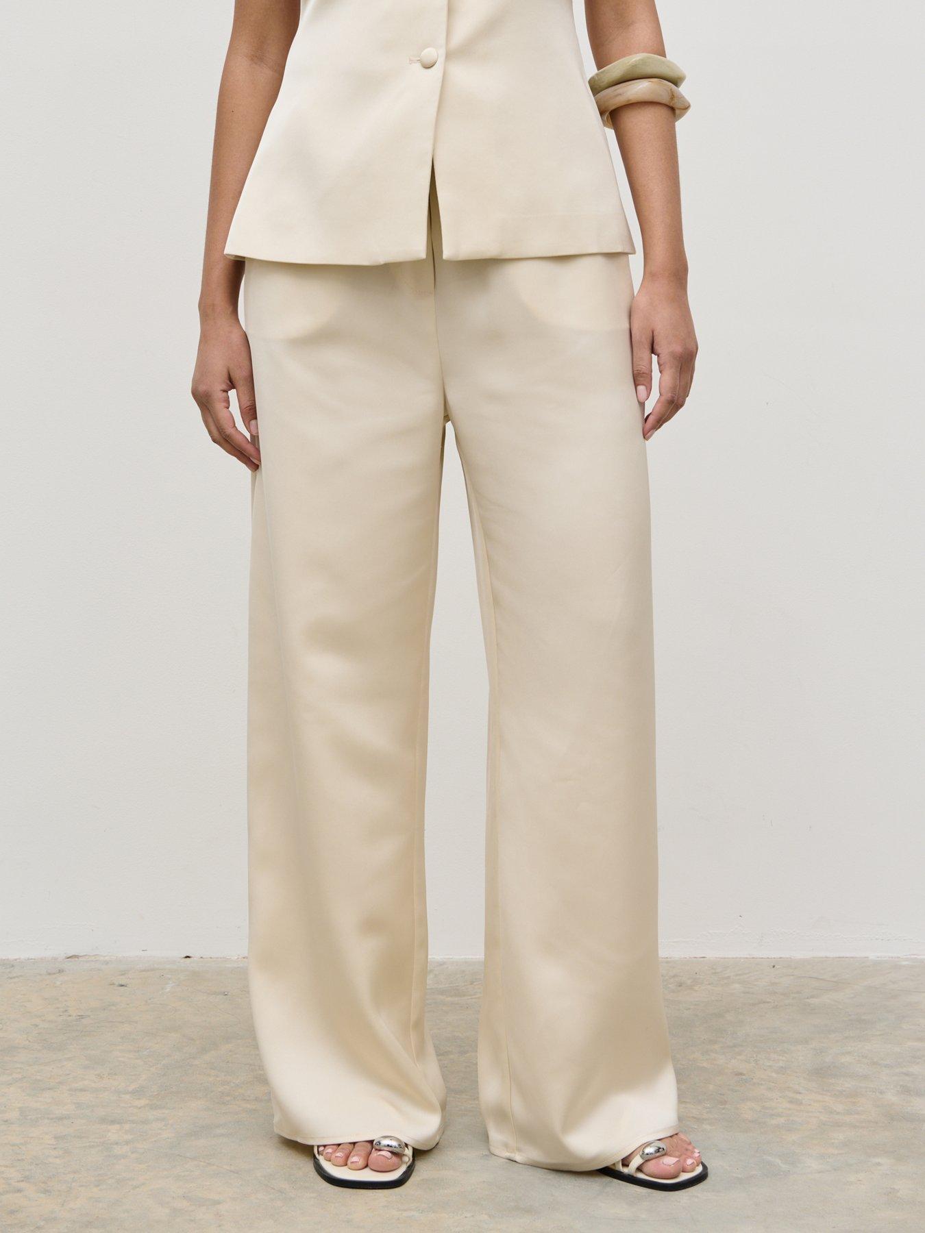 Image of Pretty Lavish Breya Satin Drawstring Trouser - Cream