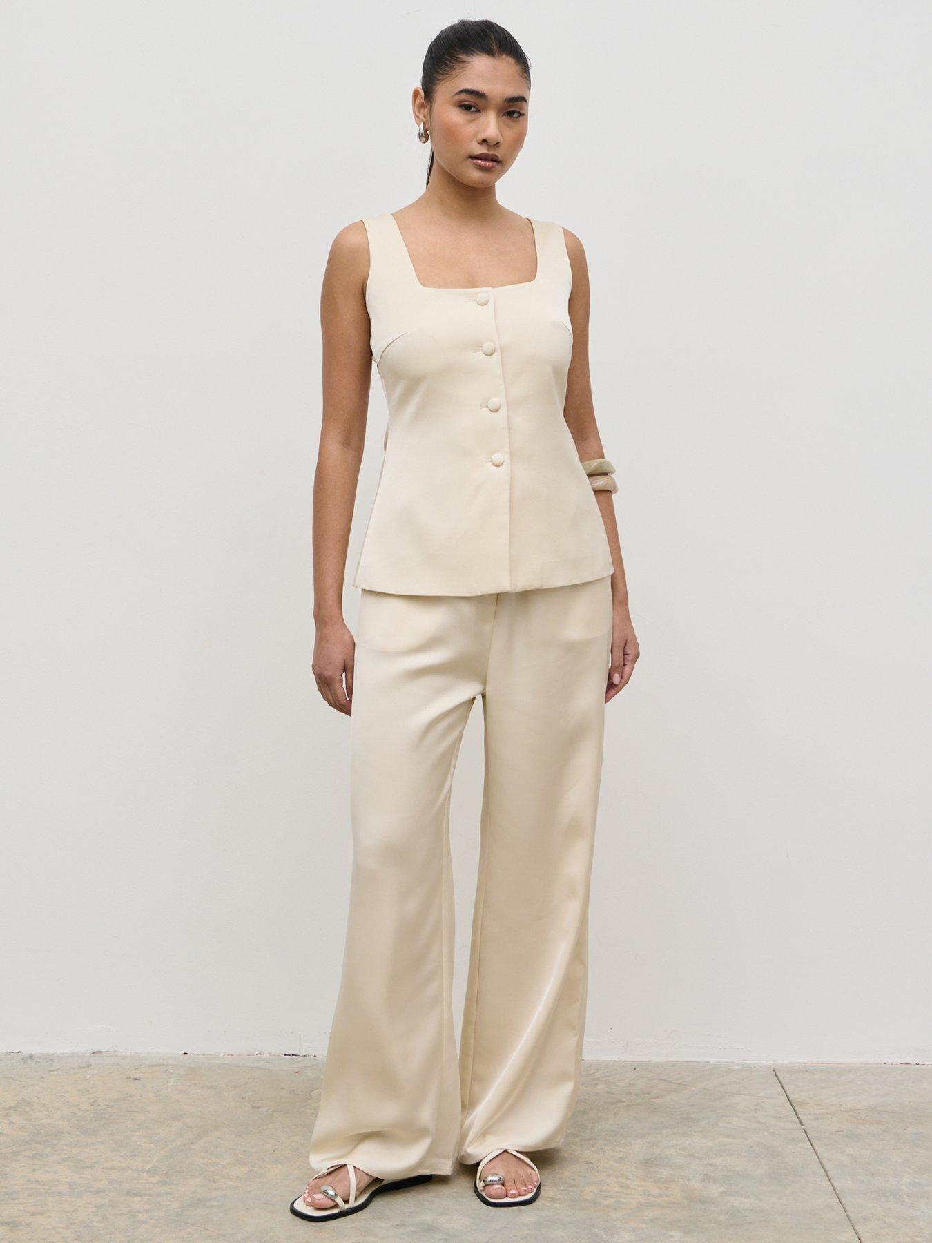 Pretty Lavish Breya Satin Drawstring Trouser - Cream | Very