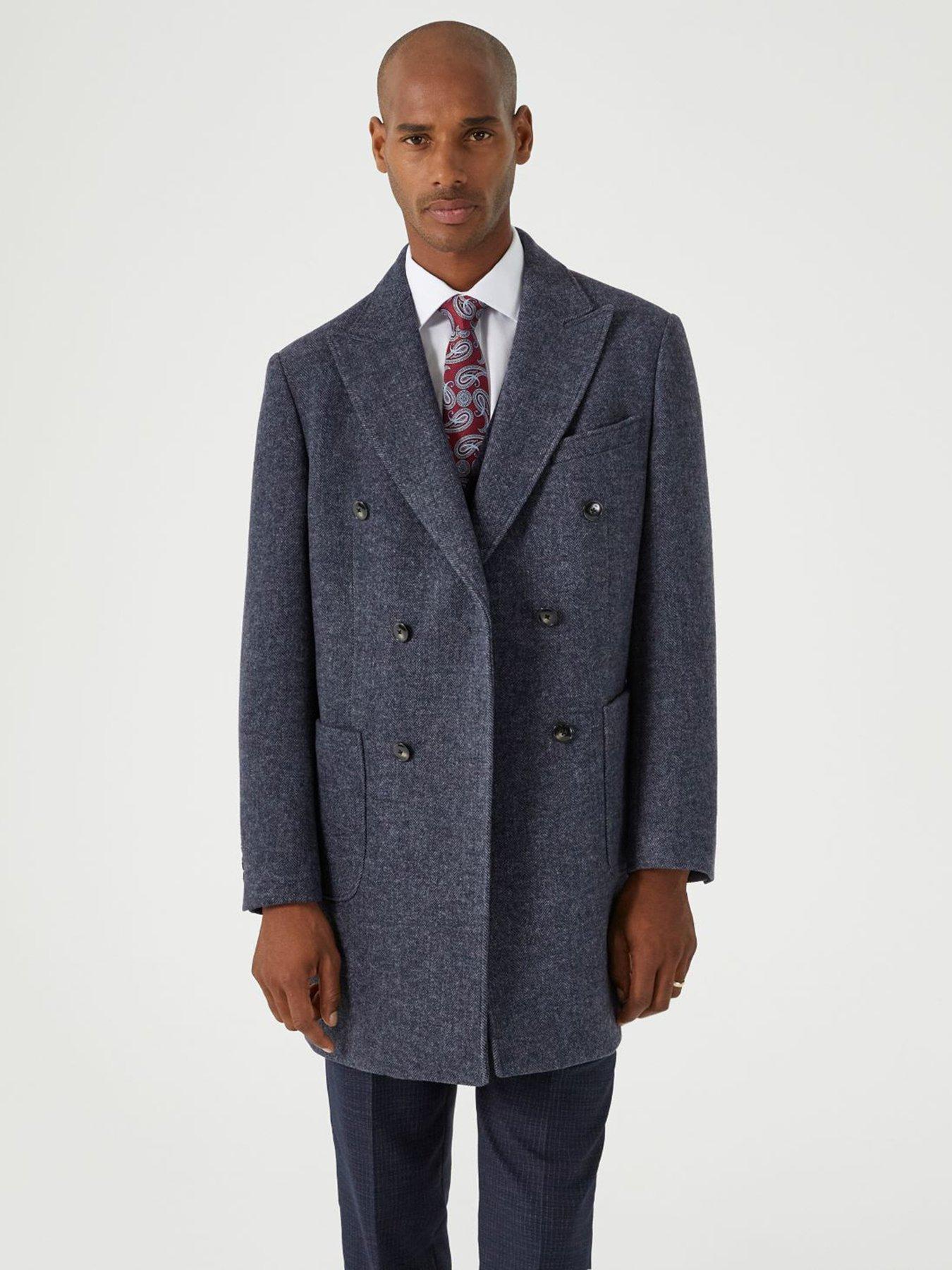 undefined Edgley Herringbone Double Breasted Overcoat - Grey