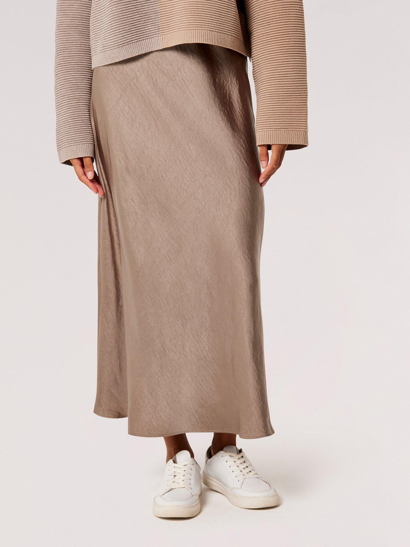 Image 1 of 4 of Apricot Satin Bias Cut Maxi Skirt