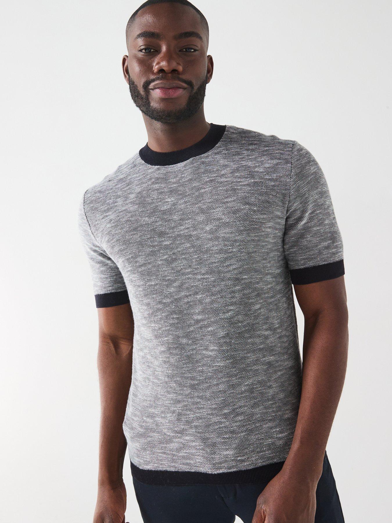 undefined Contrast Detail S/S Knitted T-Shirt - Navy