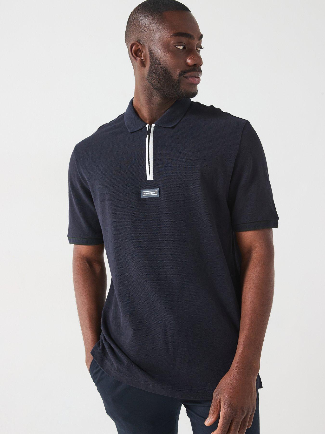 undefined Zip Neck Short Sleeve Polo Shirt - Navy