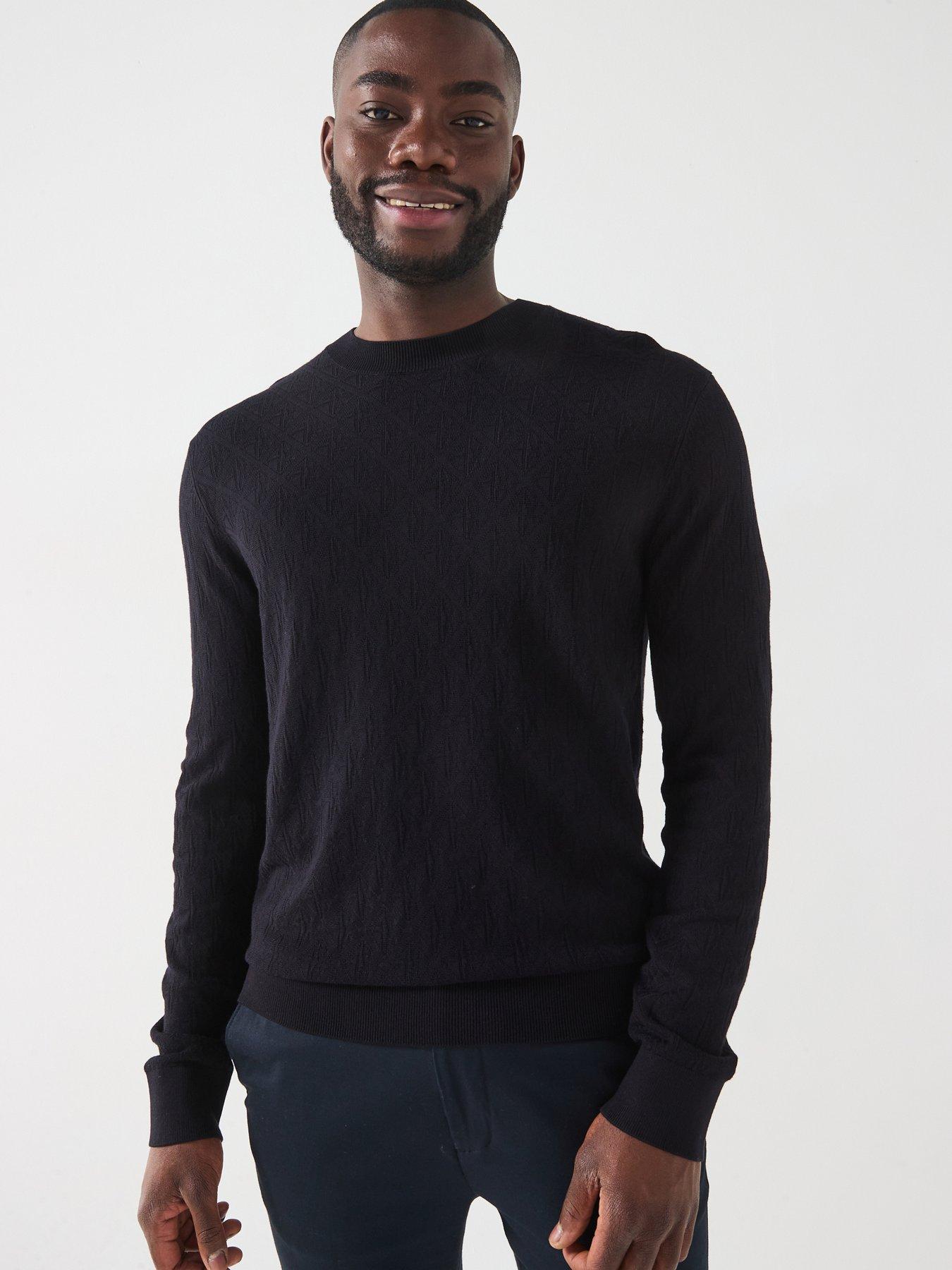 undefined Allover Monogram Logo Crew Neck Knitted Jumper - Navy