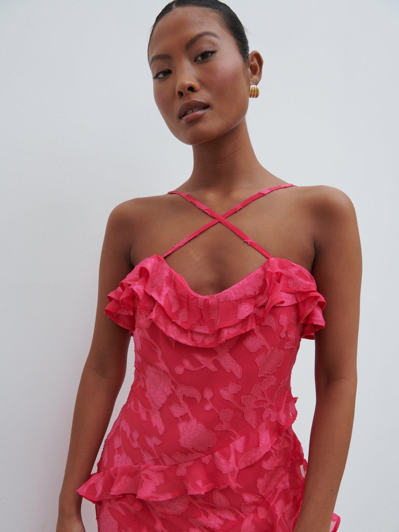 Aryana Jacquard Ruffle Midaxi Dress