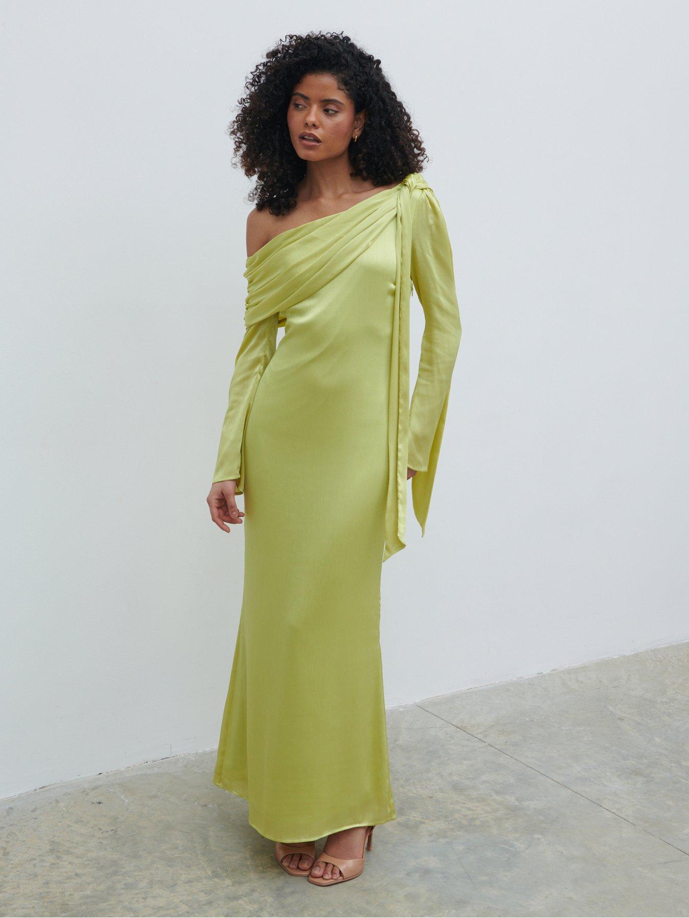 Pretty Lavish: Neomie One Shoulder Tie Detail Dress - Chartreuse