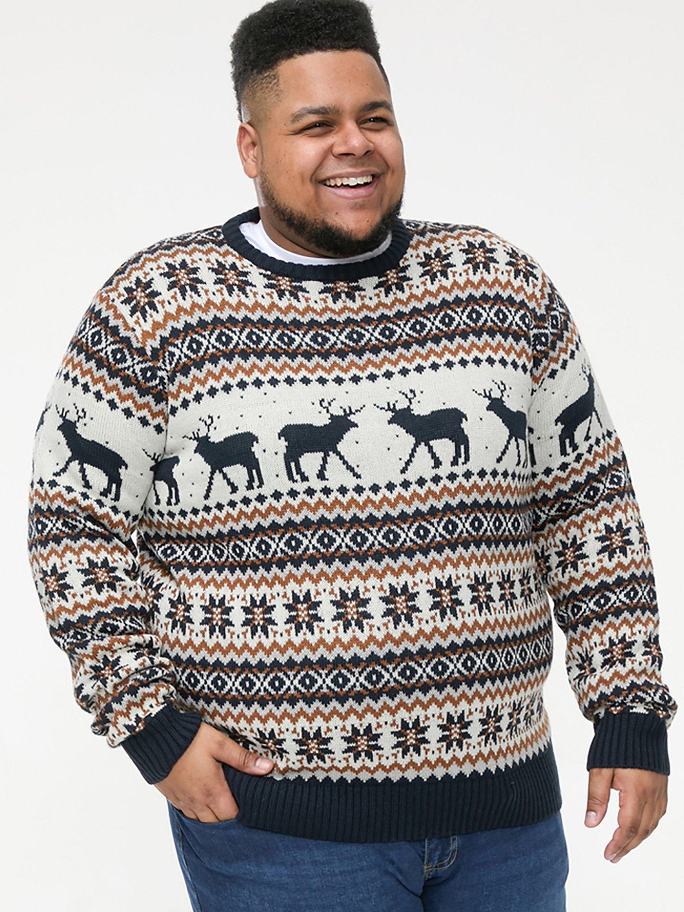 undefined Reindeer Knitted Christmas Jumper - Ecru/Navy