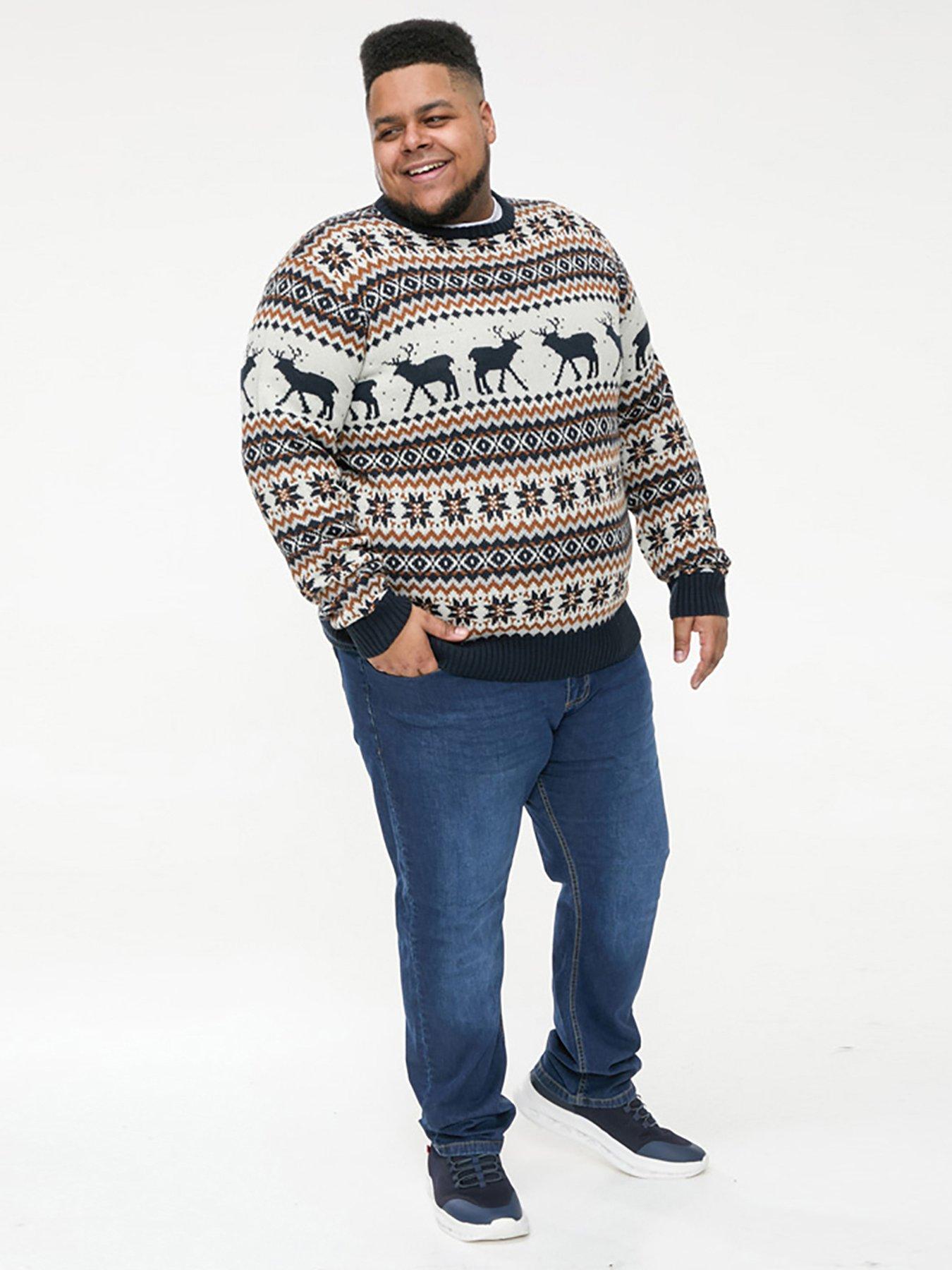 Image 2 of 4 of D555 Reindeer Knitted Christmas Jumper - Ecru/Navy