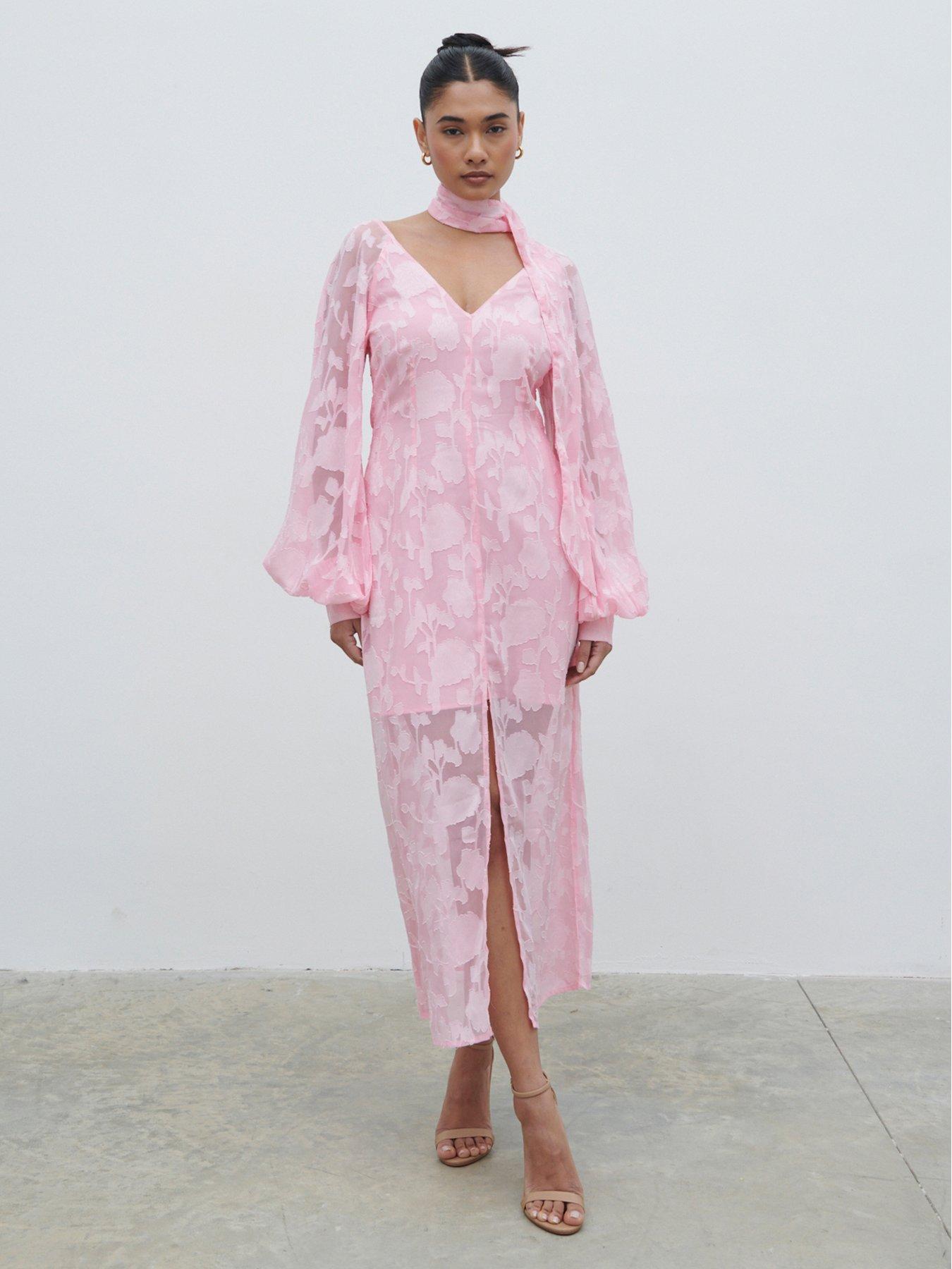 undefined Sadie Jacquard V Neck Dress - Pink