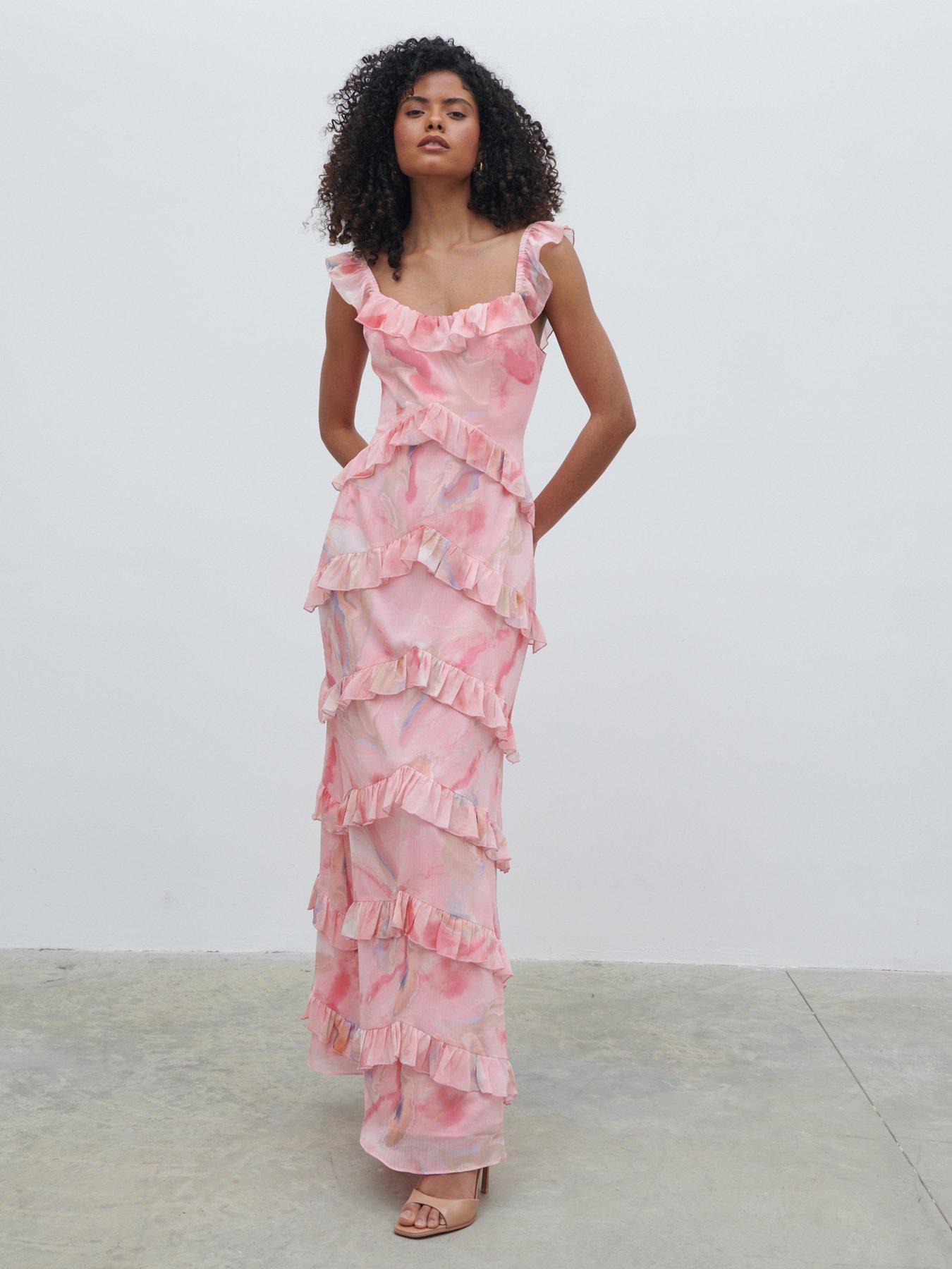 undefined Cecile Ruffle Maxi Dress - Pink