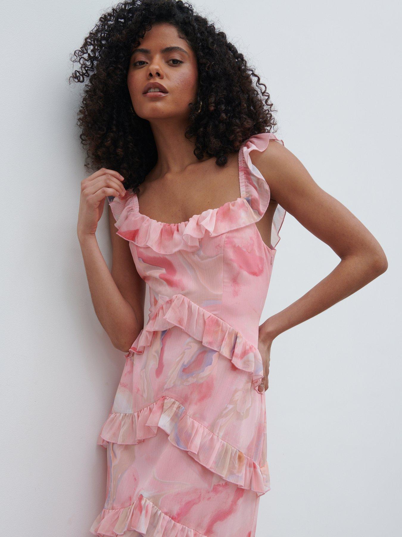 cecile ruffle maxi dress Cecile Ruffle Slip Dress | Eira Butter Vintage Stamp Print