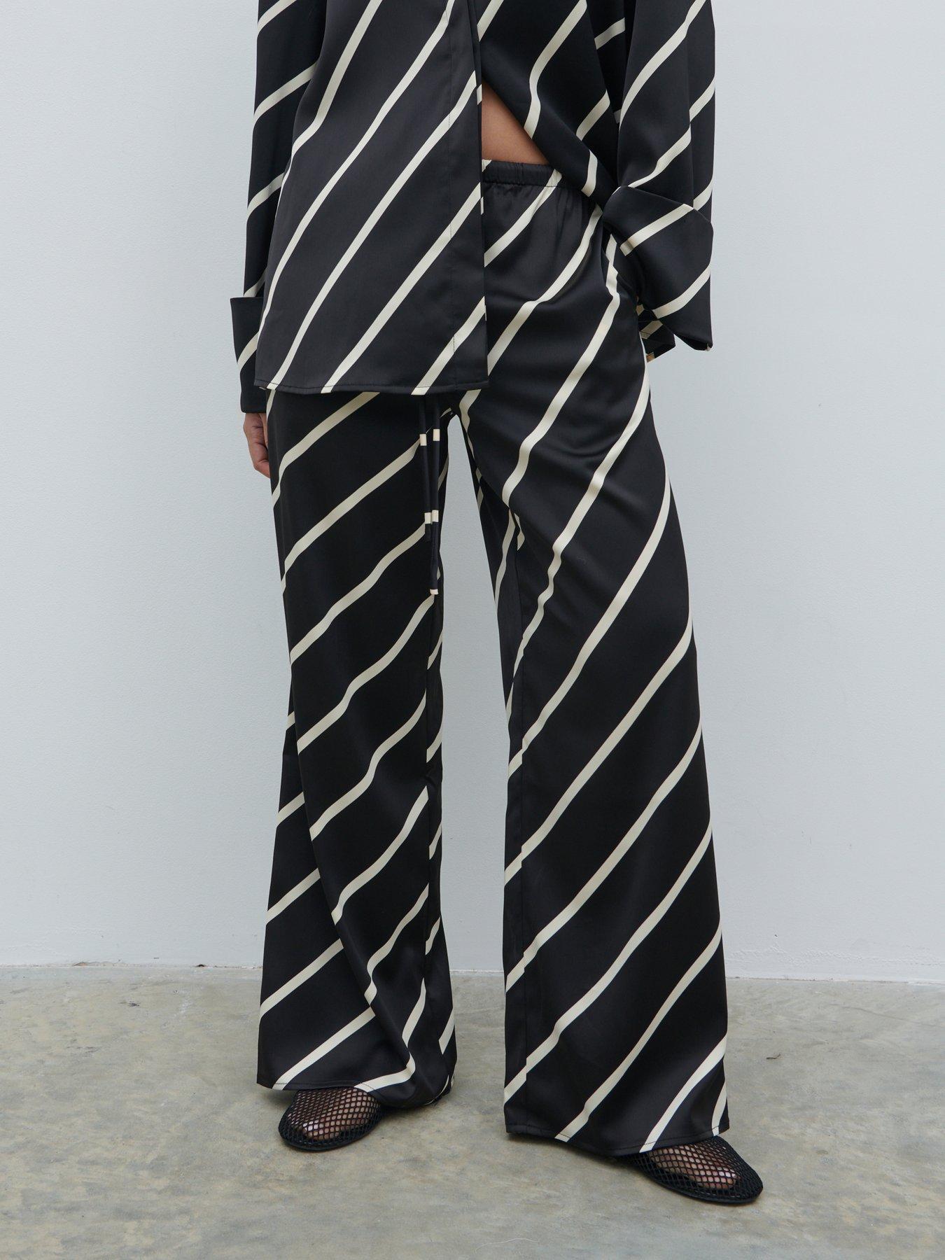 undefined Bobbi Relaxed Stripe Trouser - Black  &  Cream