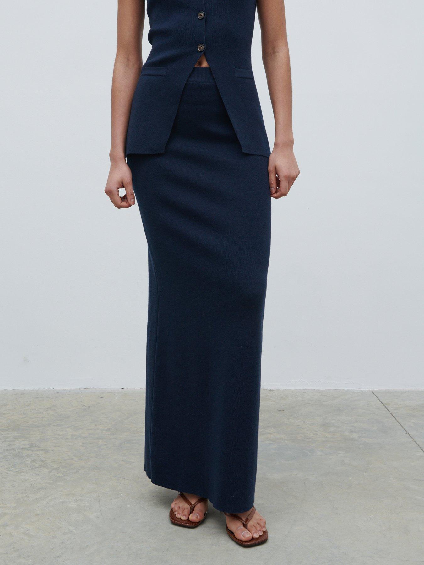 Image 1 of 4 of Pretty Lavish Reese Knitted Maxi Skirt - Navy