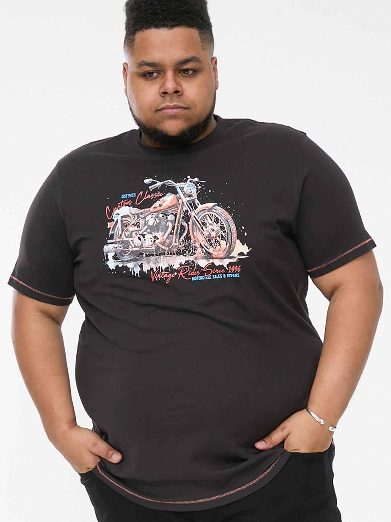 D555 Lorne Motor Bike Crew Neck T-Shirt, Black, Size 5Xl, Men
