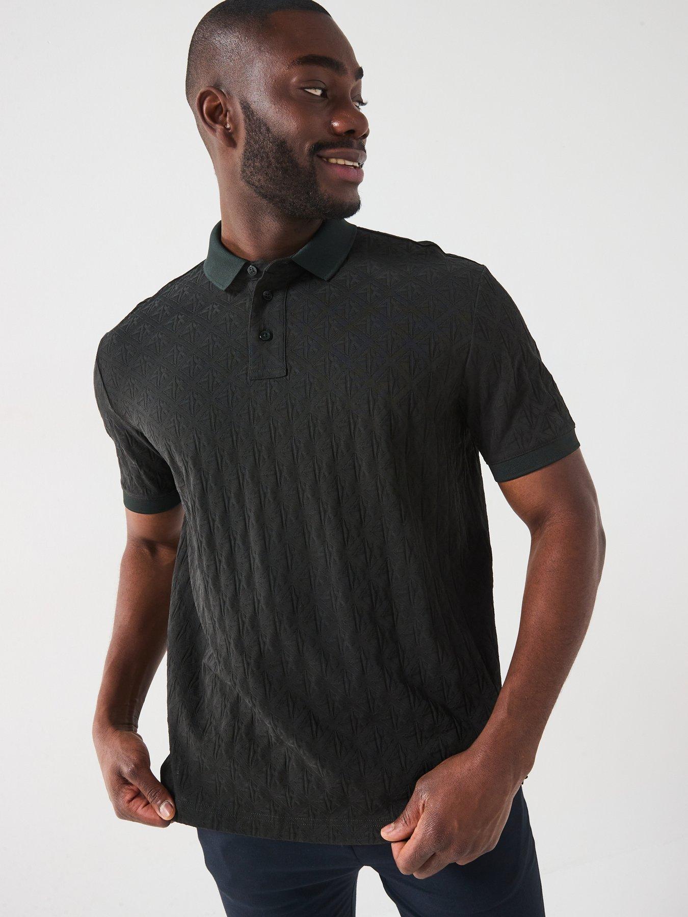 undefined Allover Monogram Print Short Sleeve Polo Shirt - Dark Green