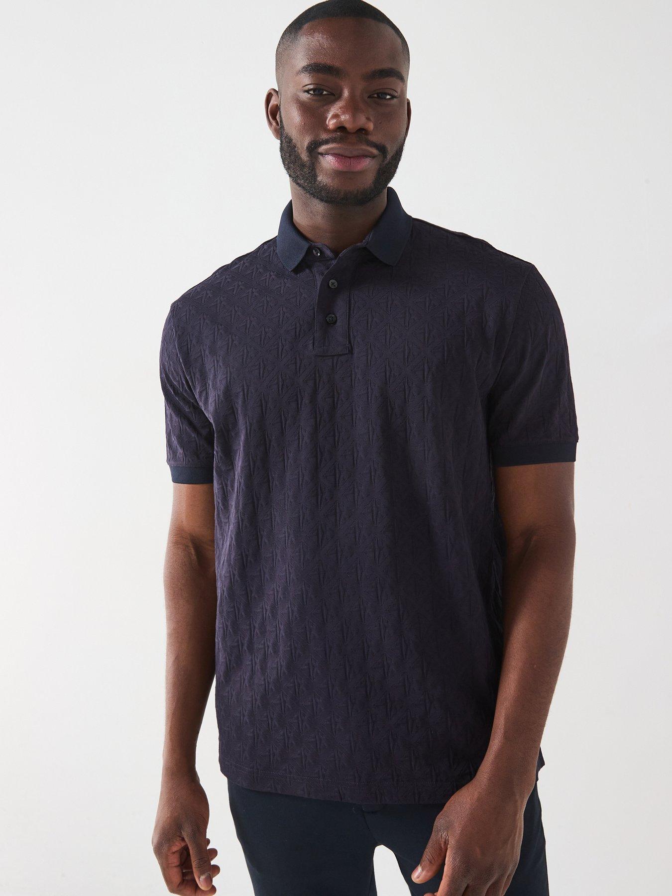undefined All-over Monogram Print Short Sleeve Polo Shirt - Navy