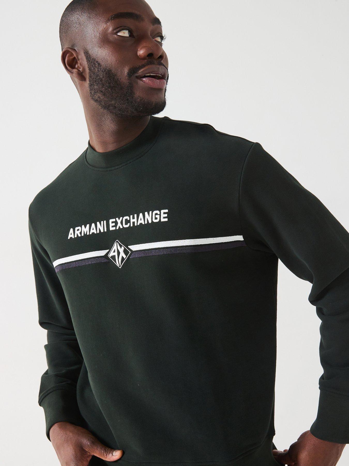 Armani Exchange AX Chest/Stripe Logo Crew Neck Jumper Dark