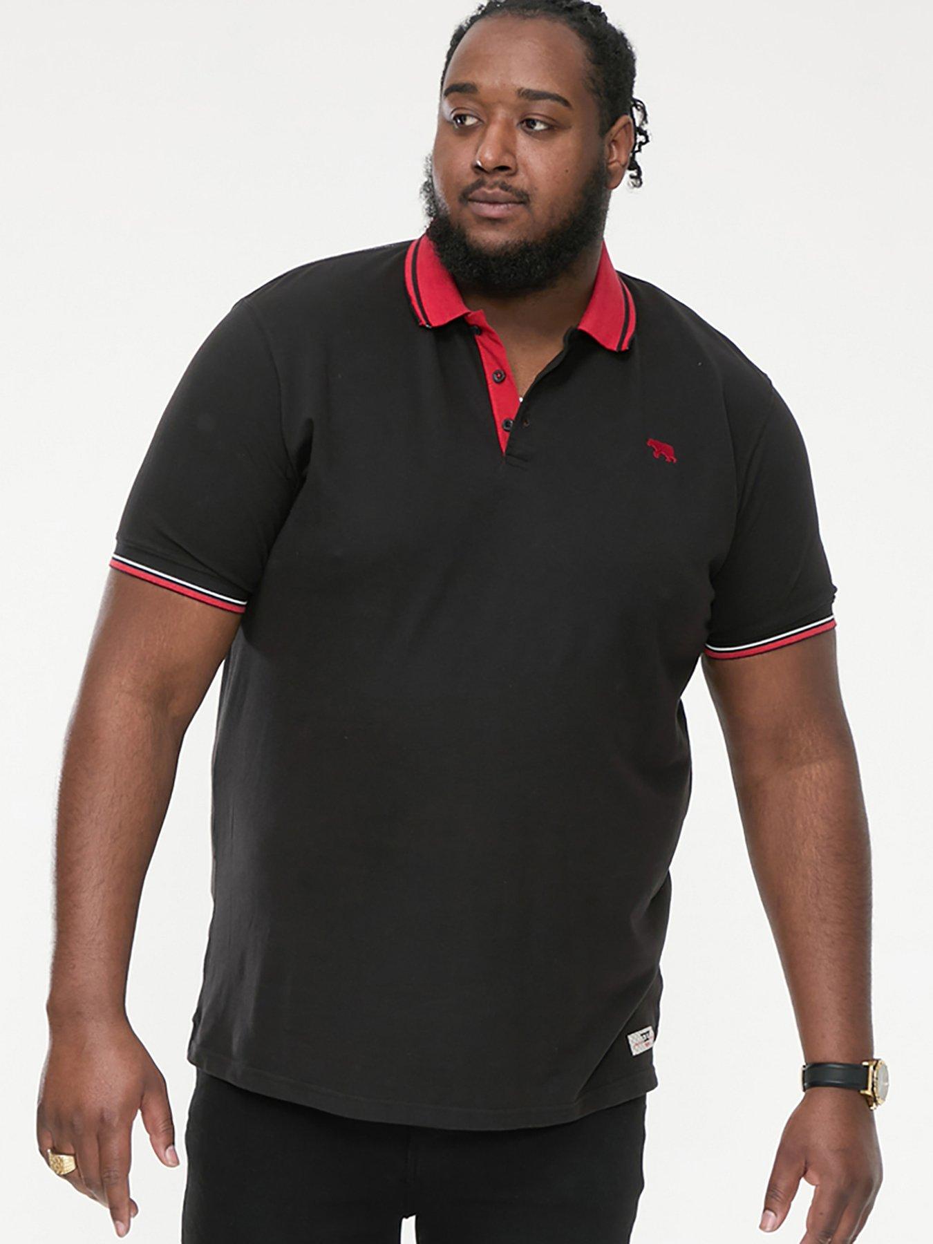D555 Chester Pique Polo Shirt With Red Collar, Black, Size 2Xl, Men