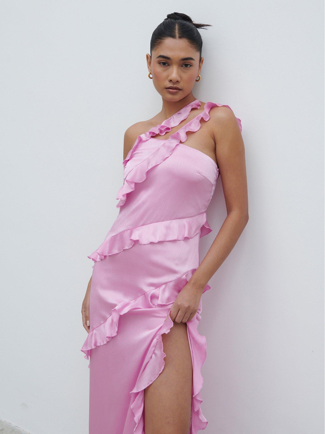 Pretty Lavish Sabina One Shoulder Ruffle Maxi Dress - Pink