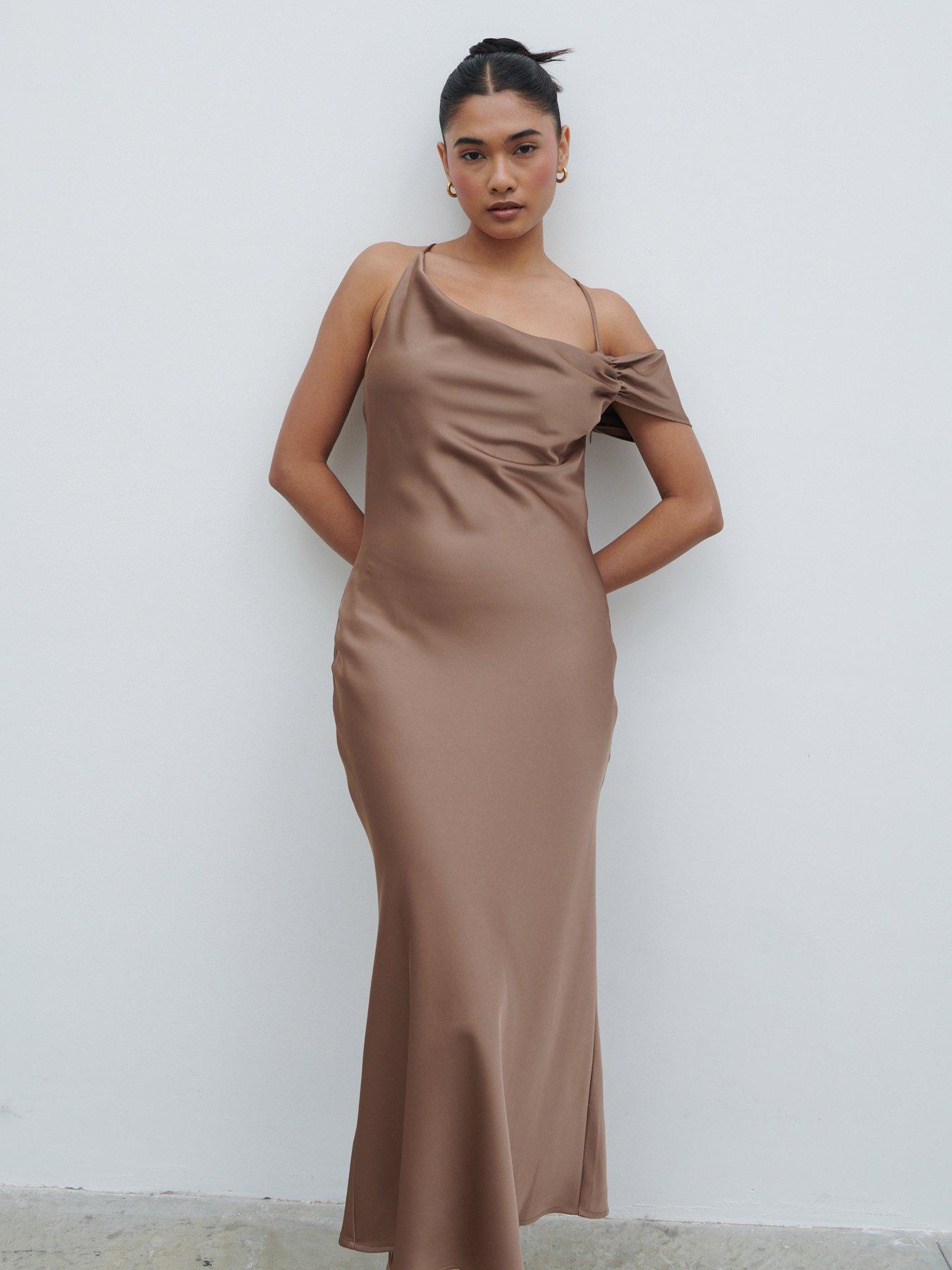 Pretty Lavish Daria Cowl Neck Slip Midaxi Dress - Brown | Very