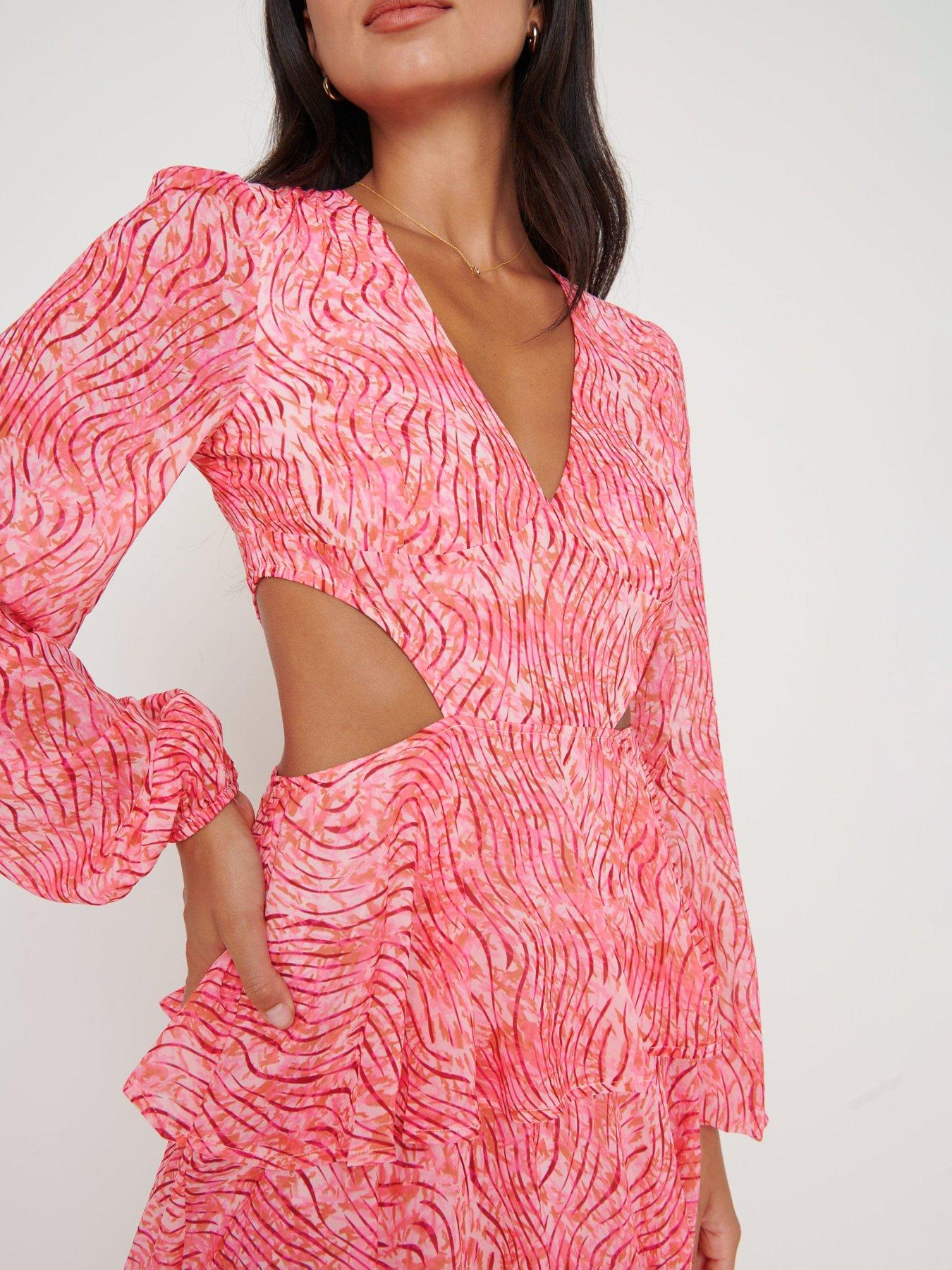 ashton cut out maxi dress Pretty Lavish Ashton cut-out ruffle maxi dress in pink marble print