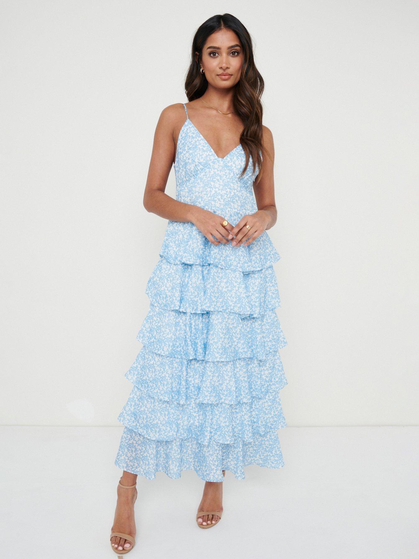 undefined Lissy Ruffle Midaxi Dress - Blue