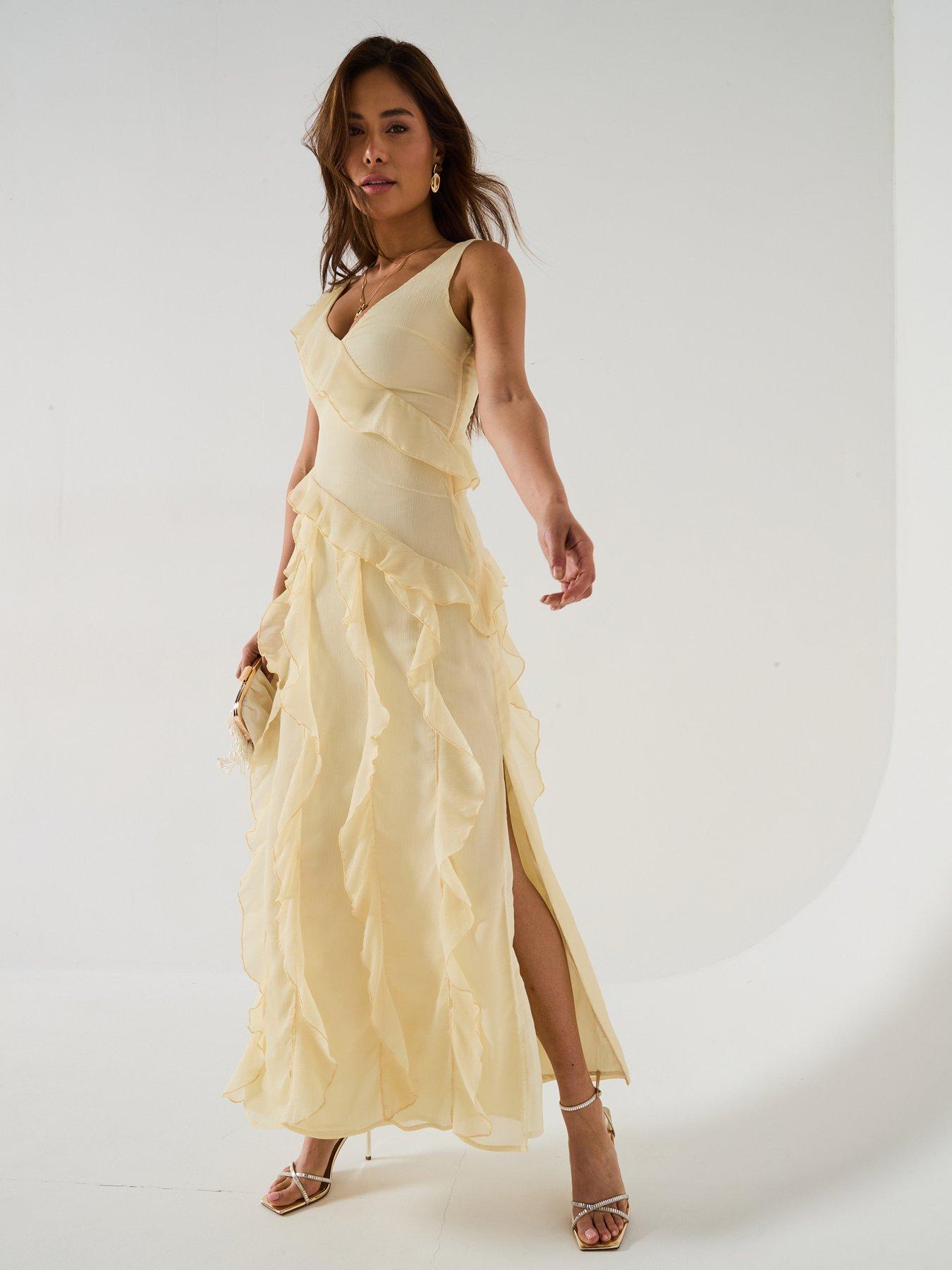 undefined Faye Ruffle Maxi Dress - Lemon
