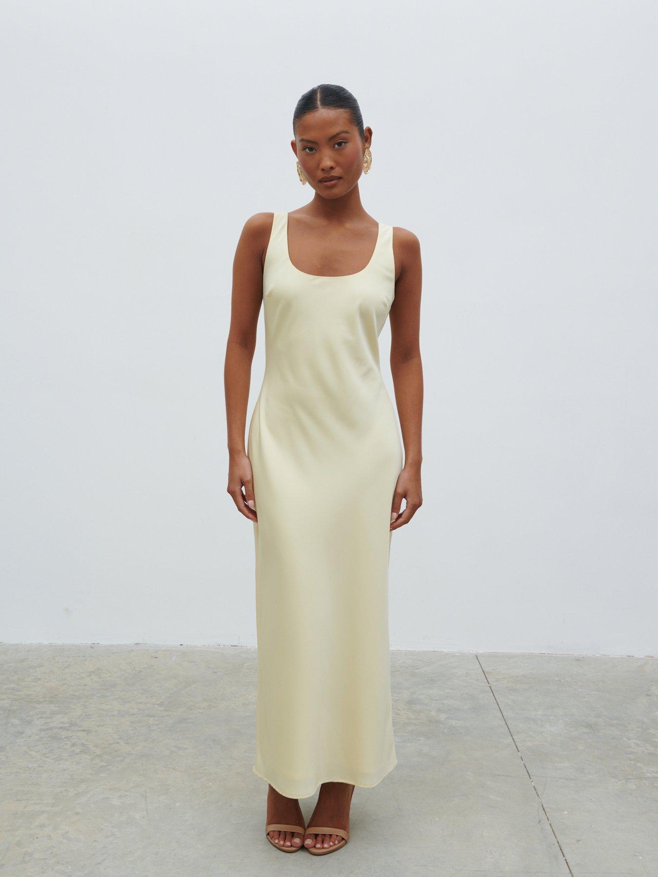 undefined Evelyn Satin Slip Midaxi Dress - Lemon