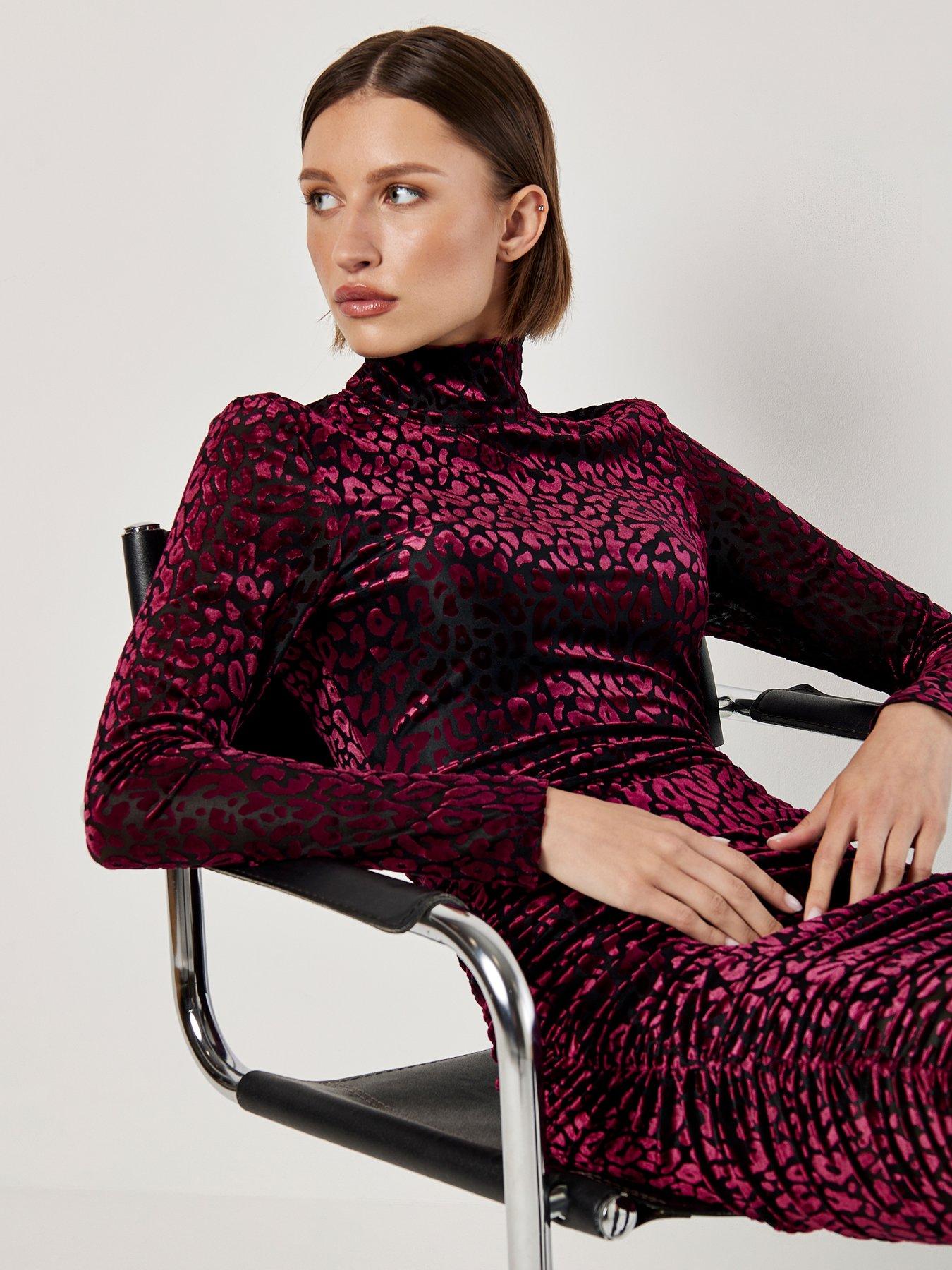Image 2 of 4 of Apricot Animal Jacquard Ruched Dress
