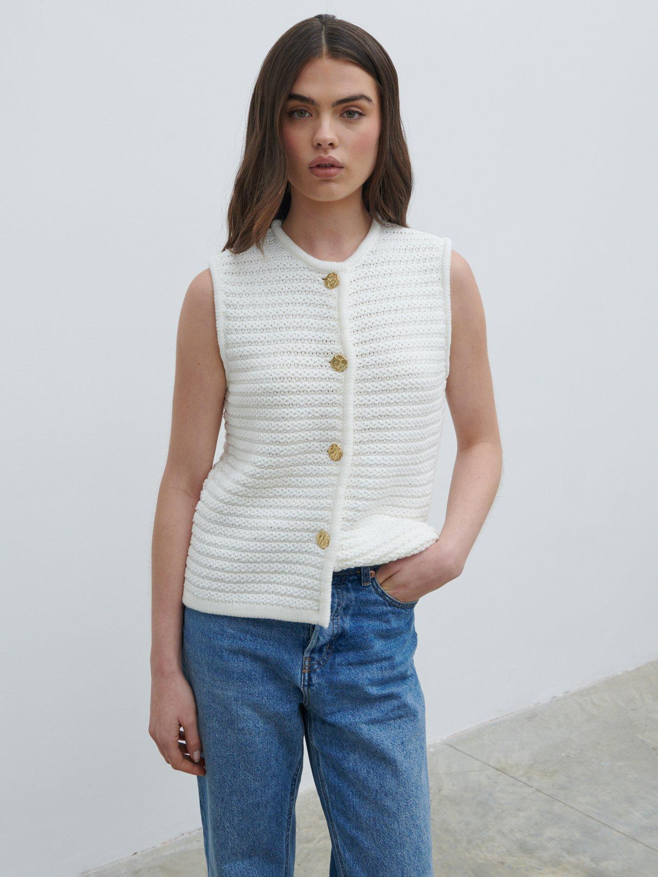 undefined Frankie Crochet Knitted Waistcoat - Cream
