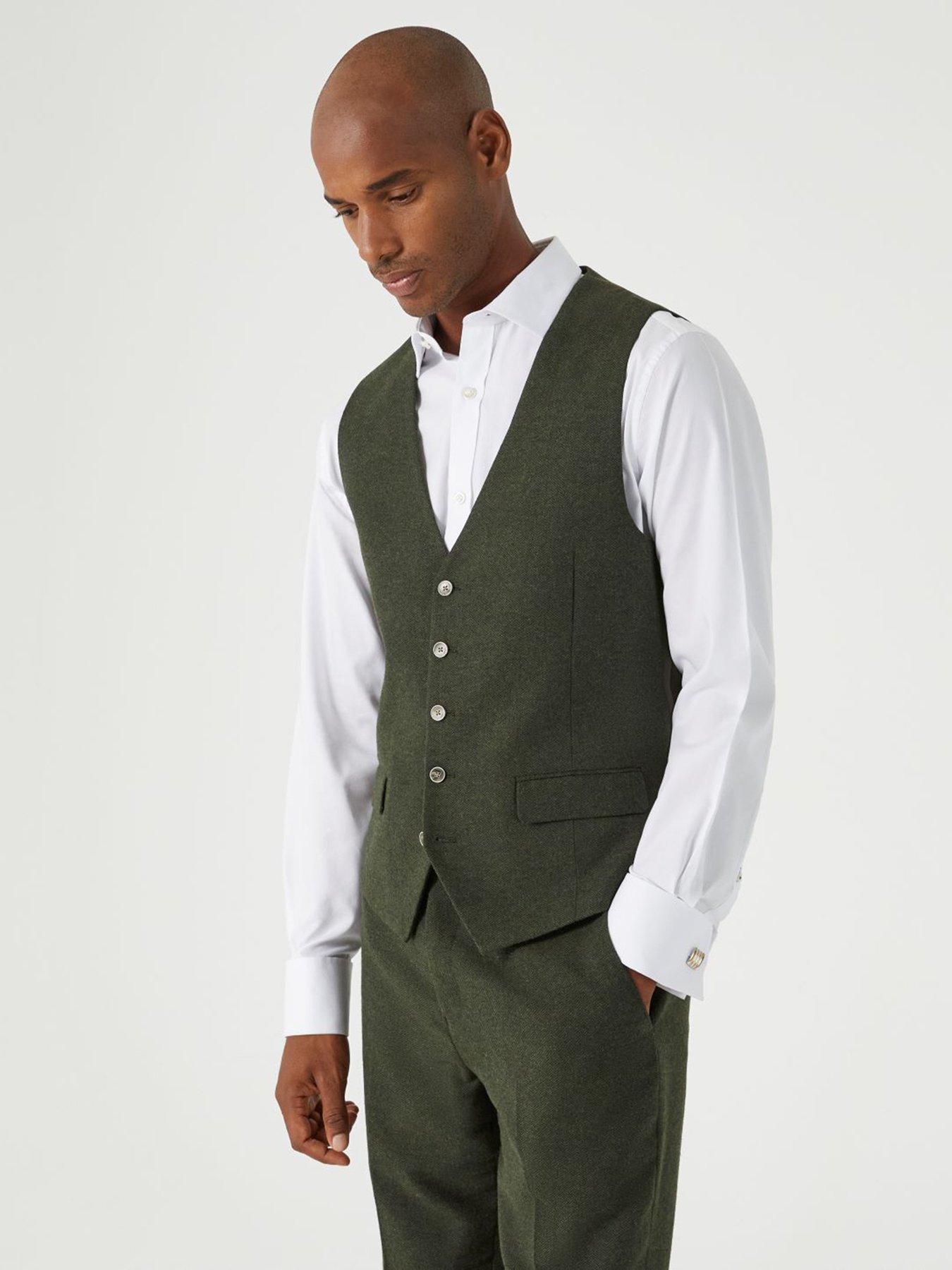 Skopes Jude Herringbone Standard Waistcoat, Green, Size 50R, Men