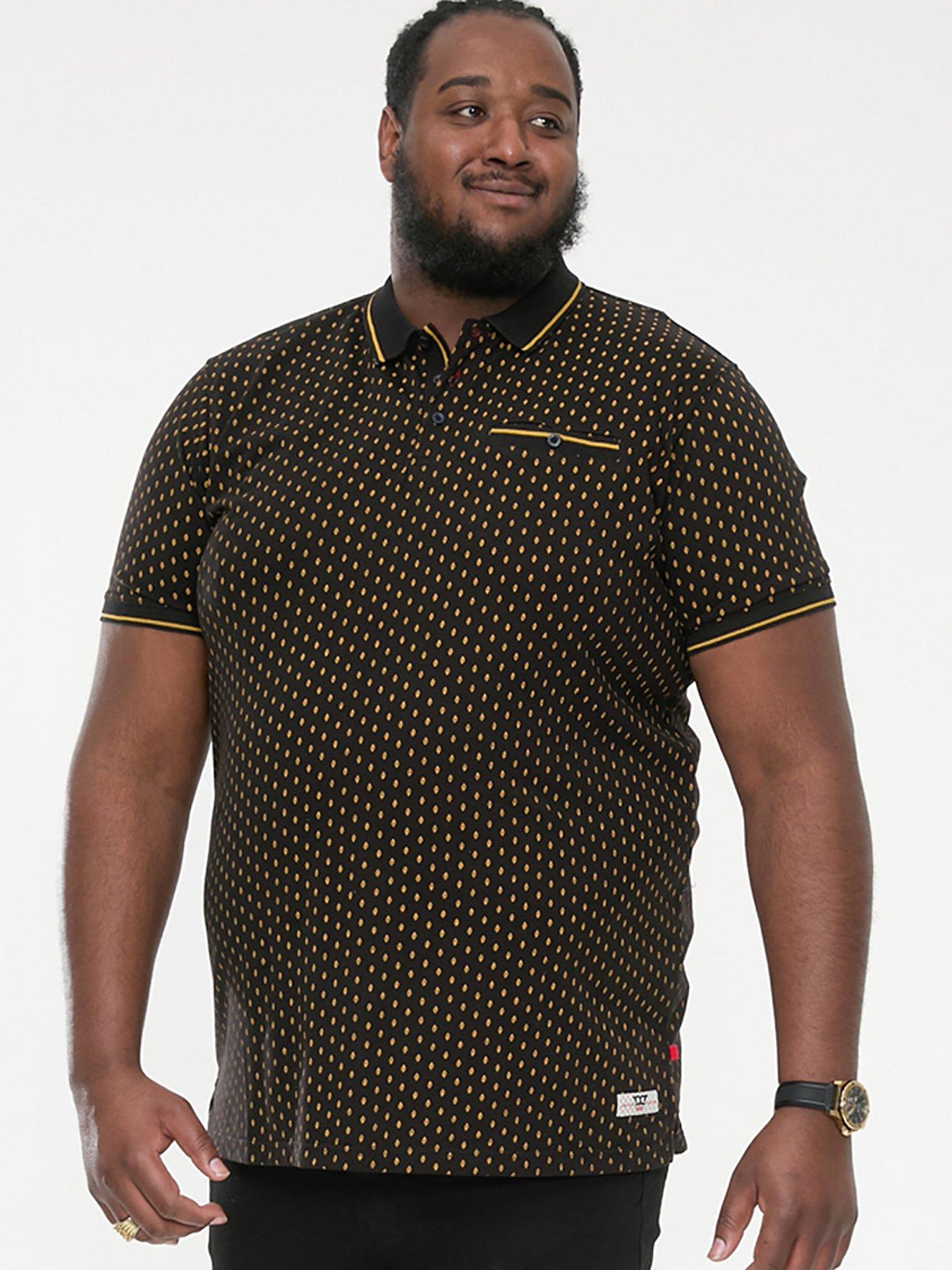 D555 Raul Jersey Polo Shirt With Jacquard Collar, Black, Size 9Xl, Men