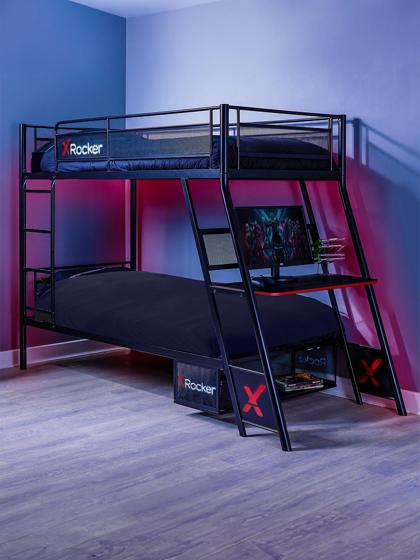 Product photograph of X Rocker Armada Dual Bunk Bed With Gaming Desk And Mattress Options Buy Amp Save - Bed Frame Only from very.co.uk