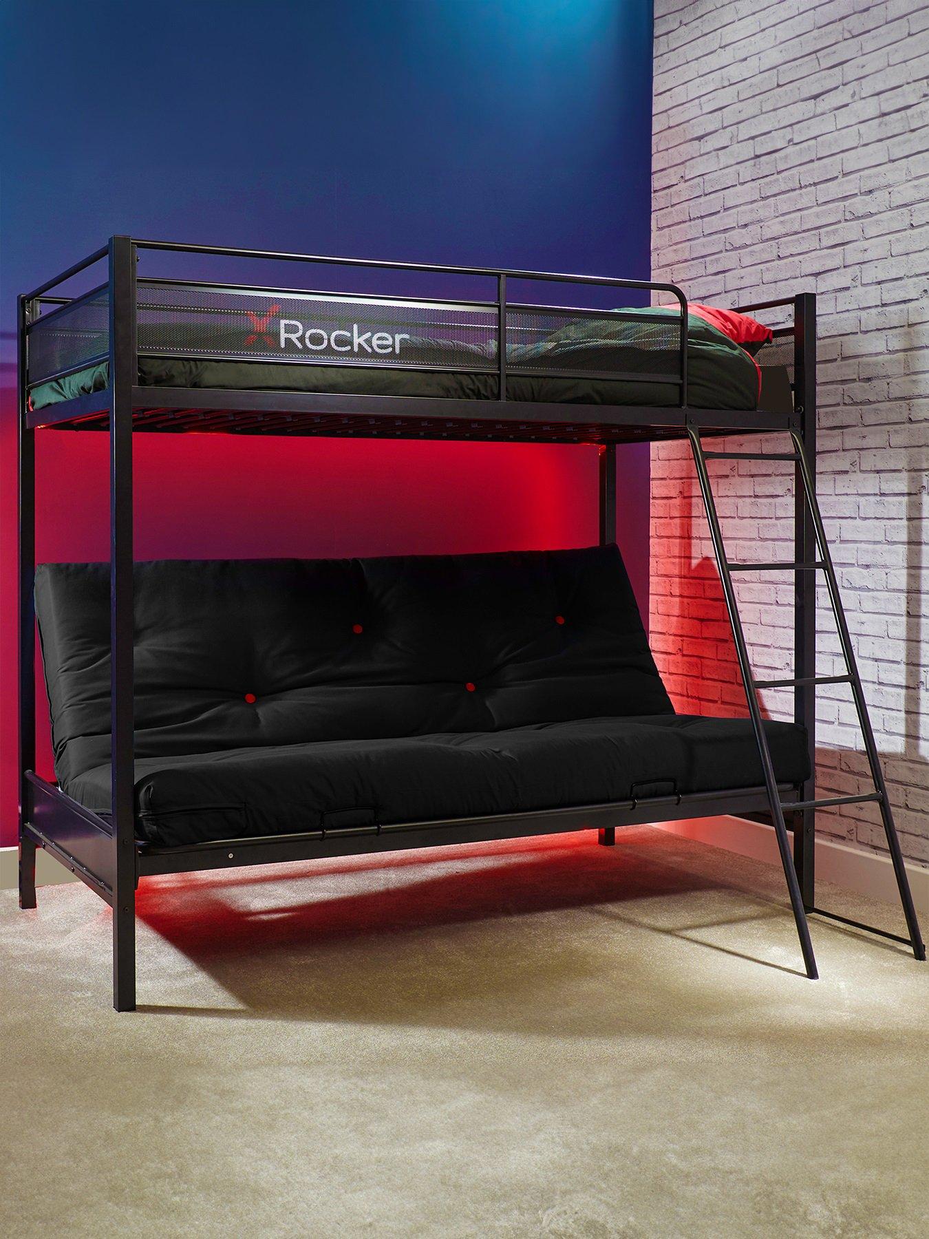 X Rocker Stronghold High Sleeper Bed with Double Futon Cushion and ...