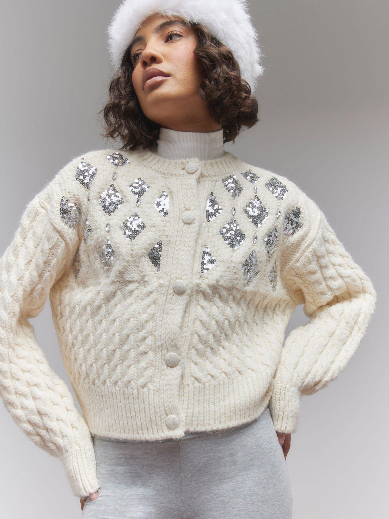 Image 1 of 4 of River Island Bubble Embellished Cardigan - Cream