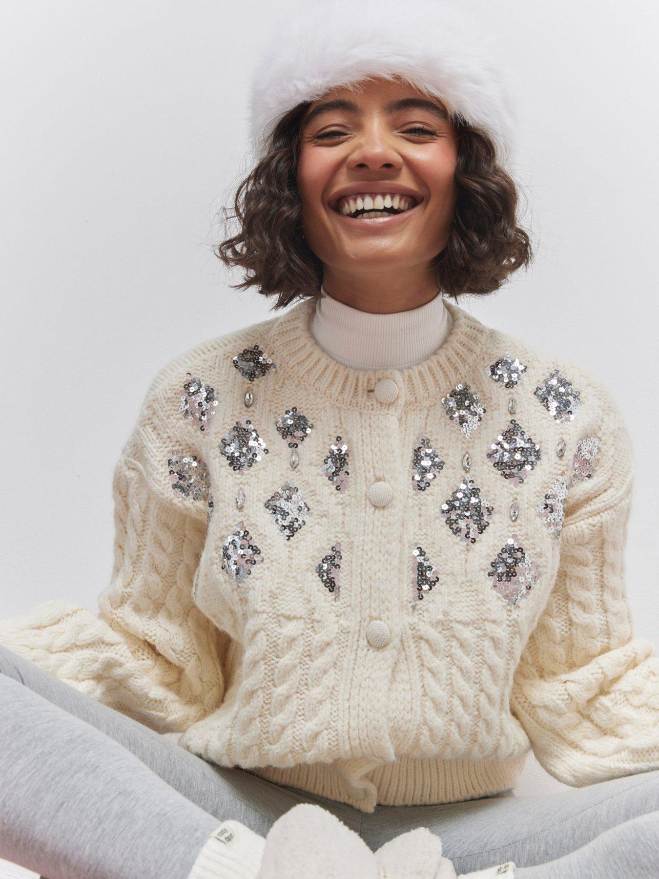 Image 3 of 4 of River Island Bubble Embellished Cardigan - Cream