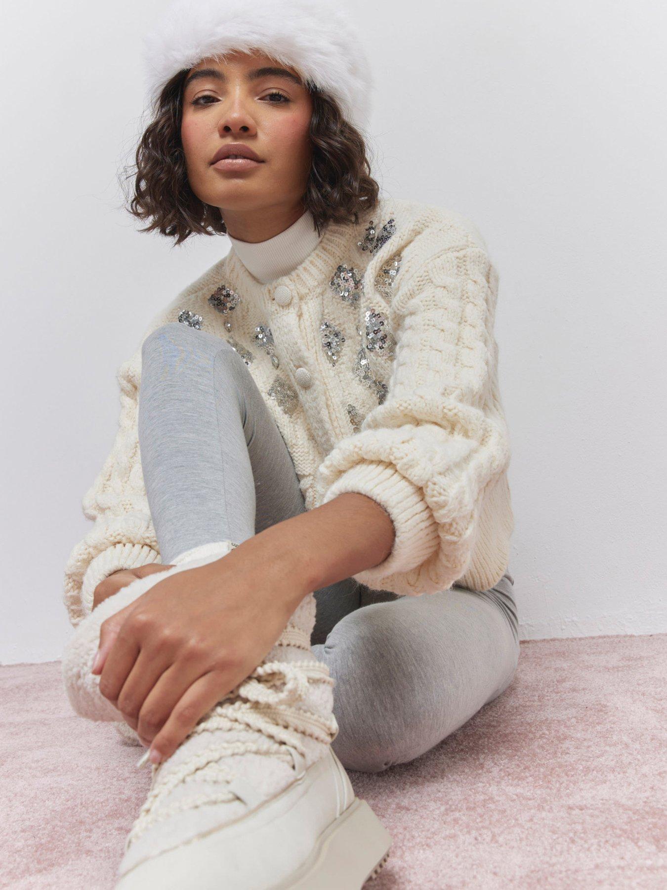 Image 4 of 4 of River Island Bubble Embellished Cardigan - Cream