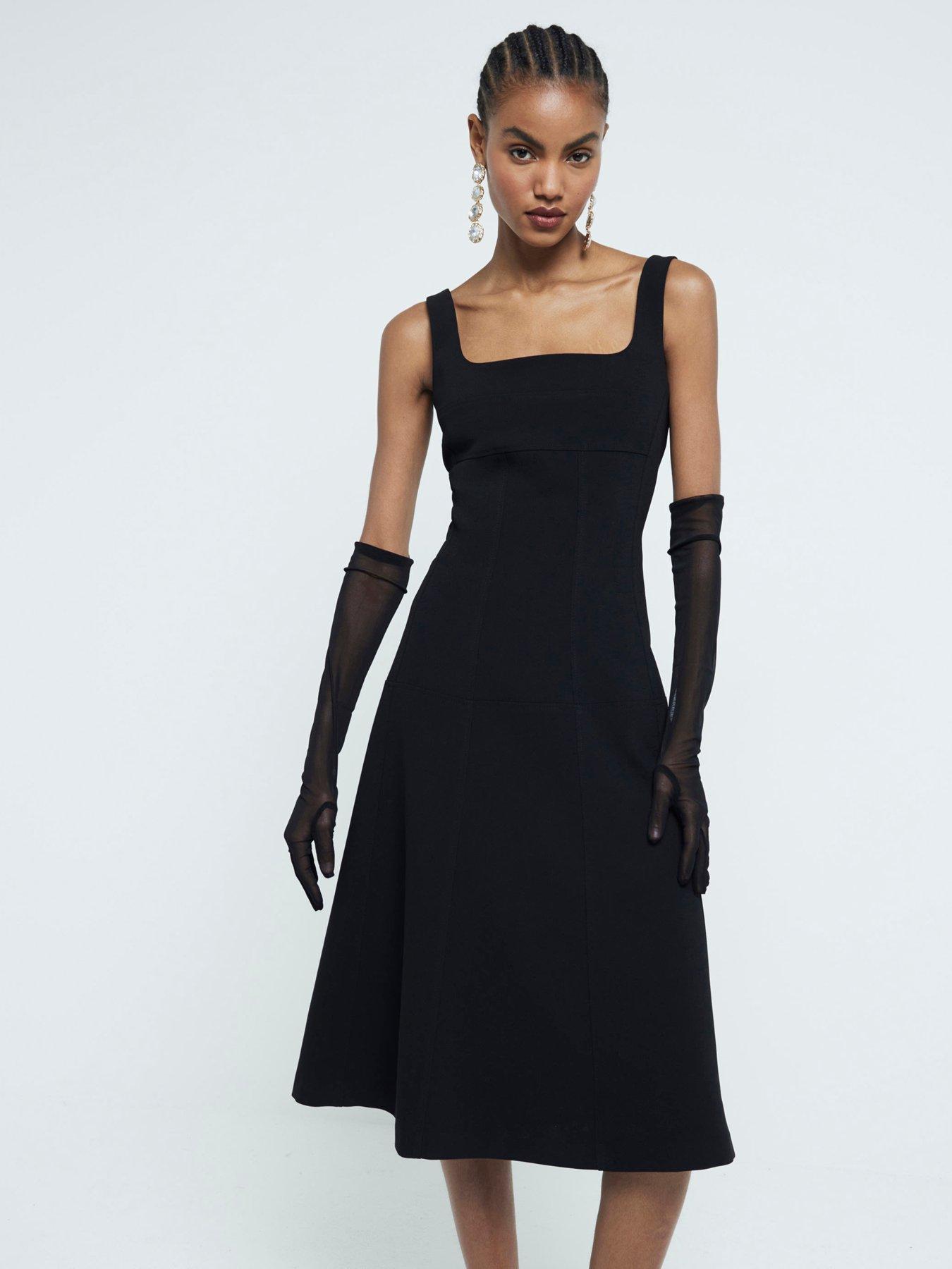 undefined Tailored Seamed Midi Dress - Black