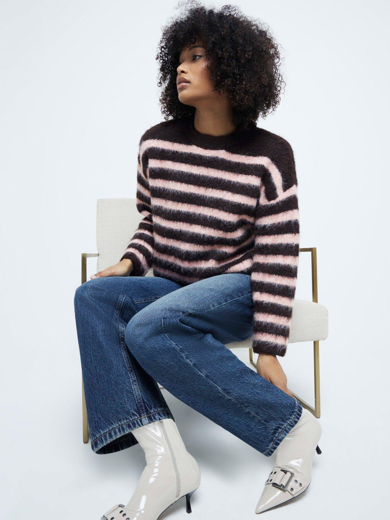 undefined Stripe Hairy Jumper - Dark Brown