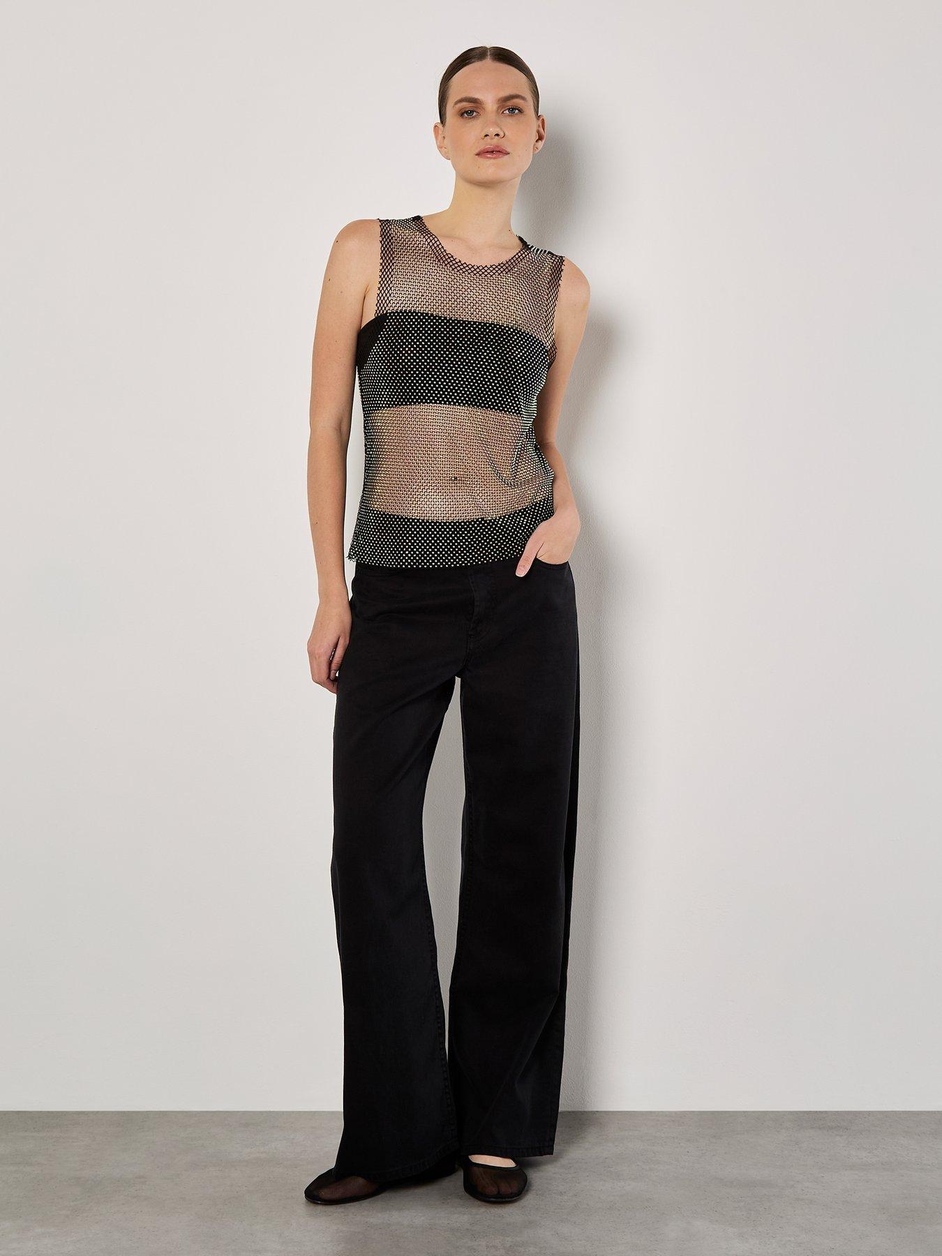 Image 3 of 4 of Apricot Iridescent Diamante Mesh Top - Black