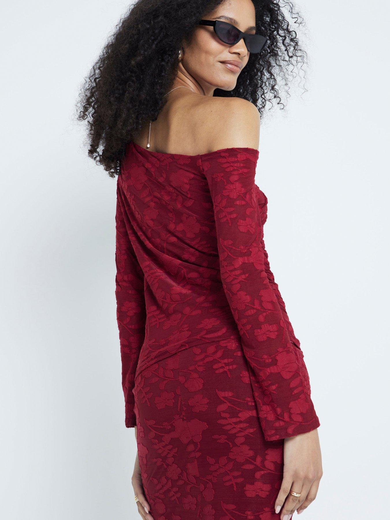 River Island Devour Drape Off Shoulder Set Top - Dark Red | Very