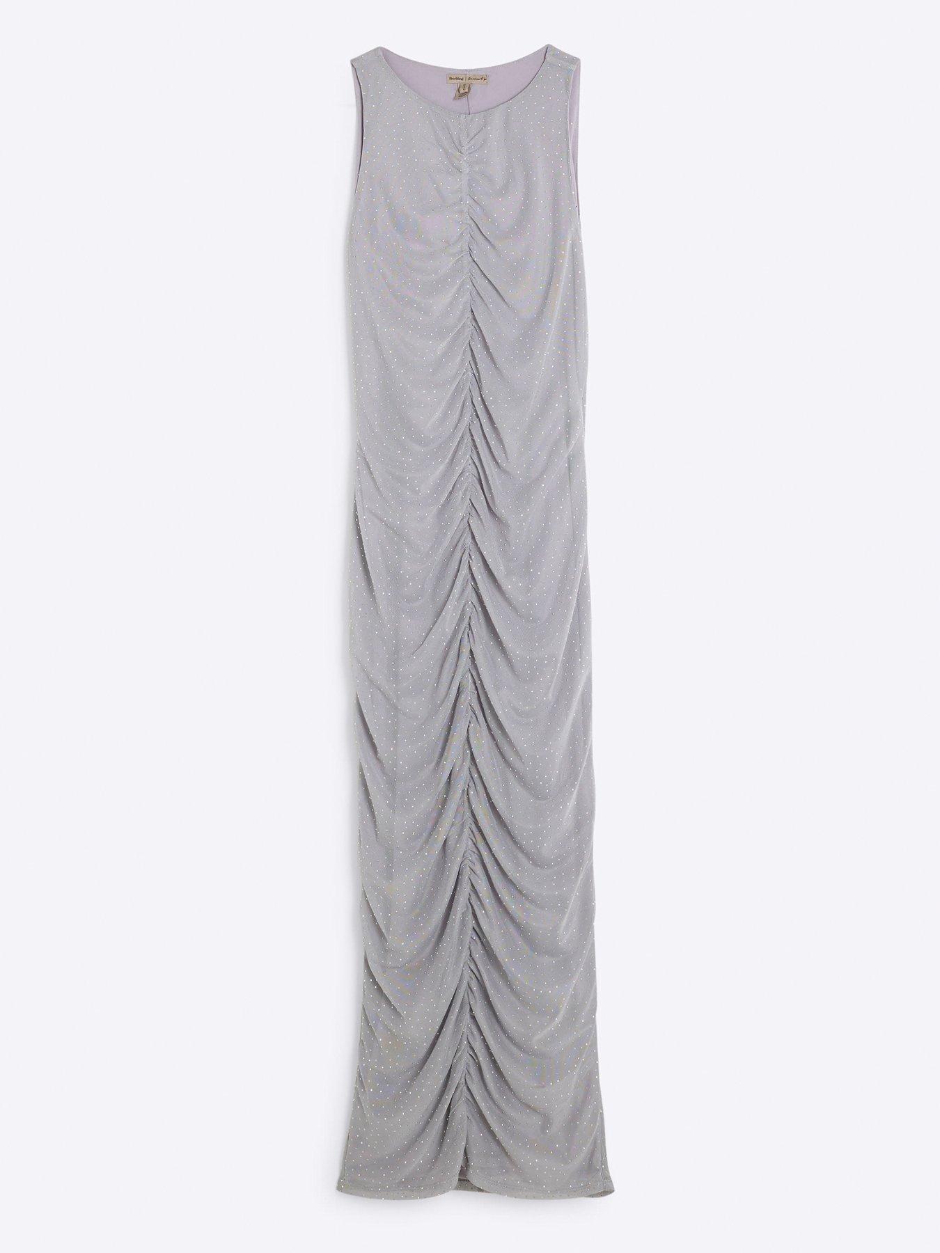 Image 6 of 6 of River Island Racer Column Ruched Dress - Grey