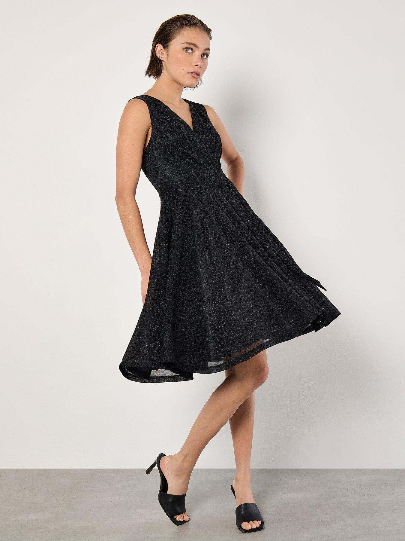 Lurex Pleat V neck Skater Dress