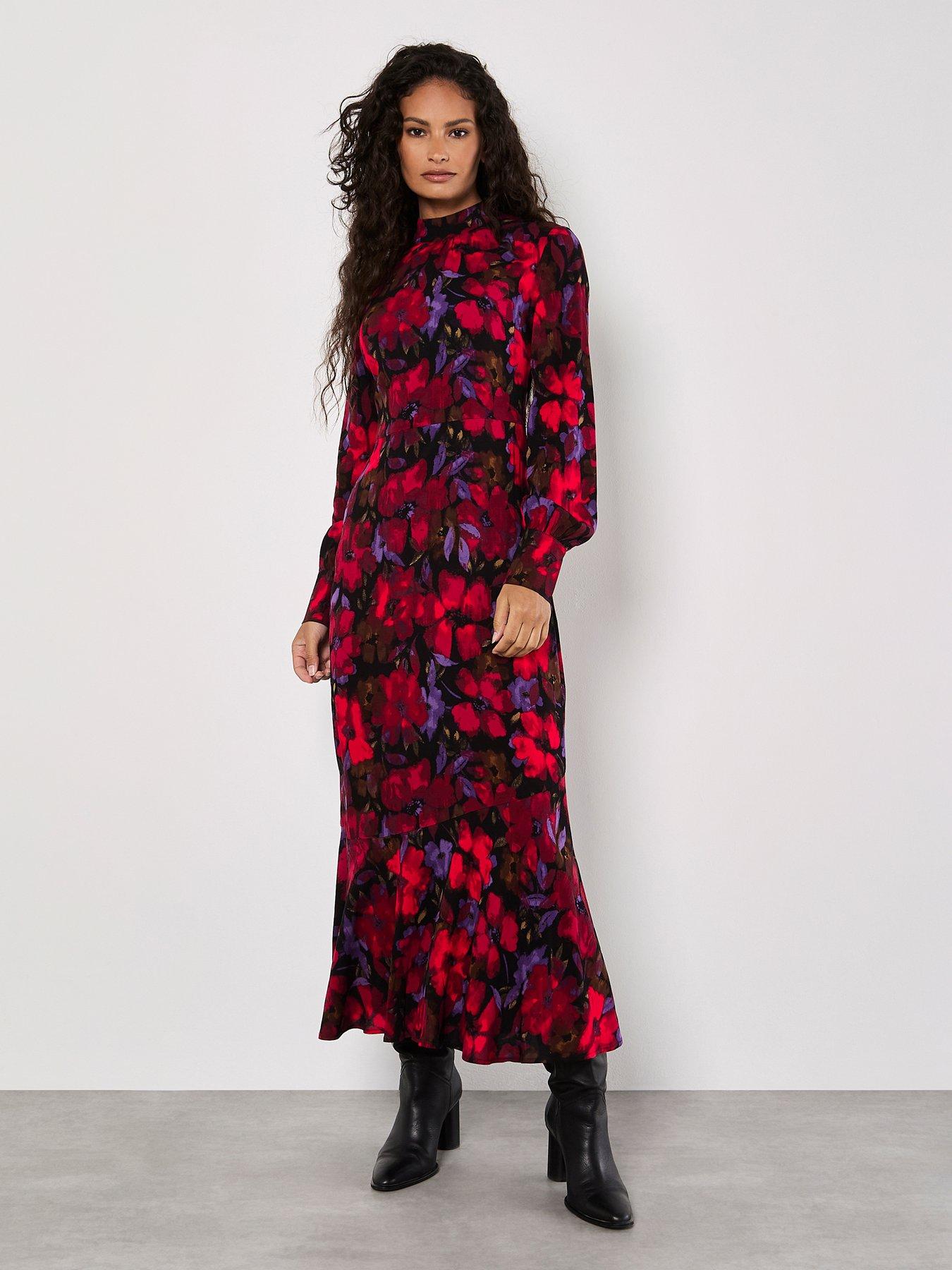 Image 1 of 3 of Apricot Ornate Floral High Neck Midaxi Dress