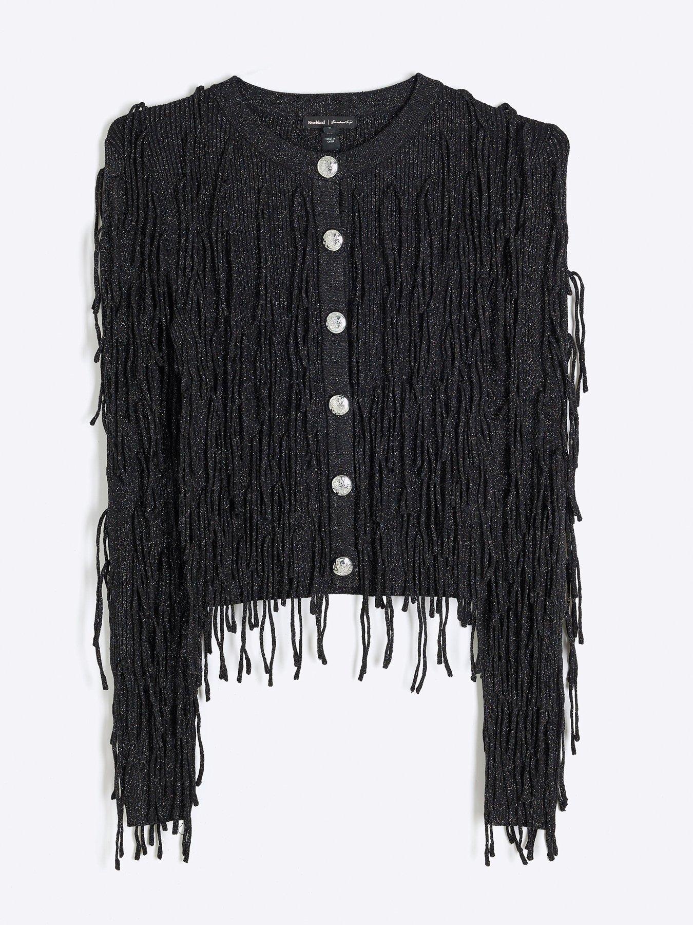 River Island Ultimate Fringe Cardigan Black Very