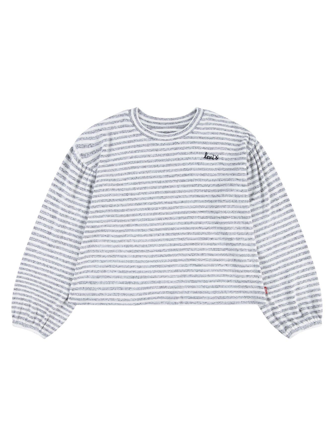 undefined Girls Hacci Striped Long Sleeve Knit Top - Grey