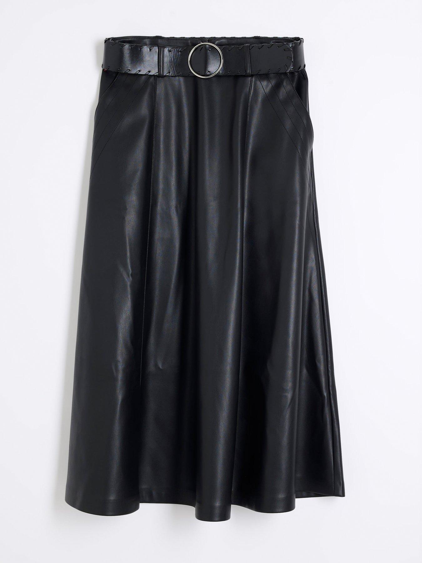 River Island A Line Faux Leather Midi Skirt Black Very