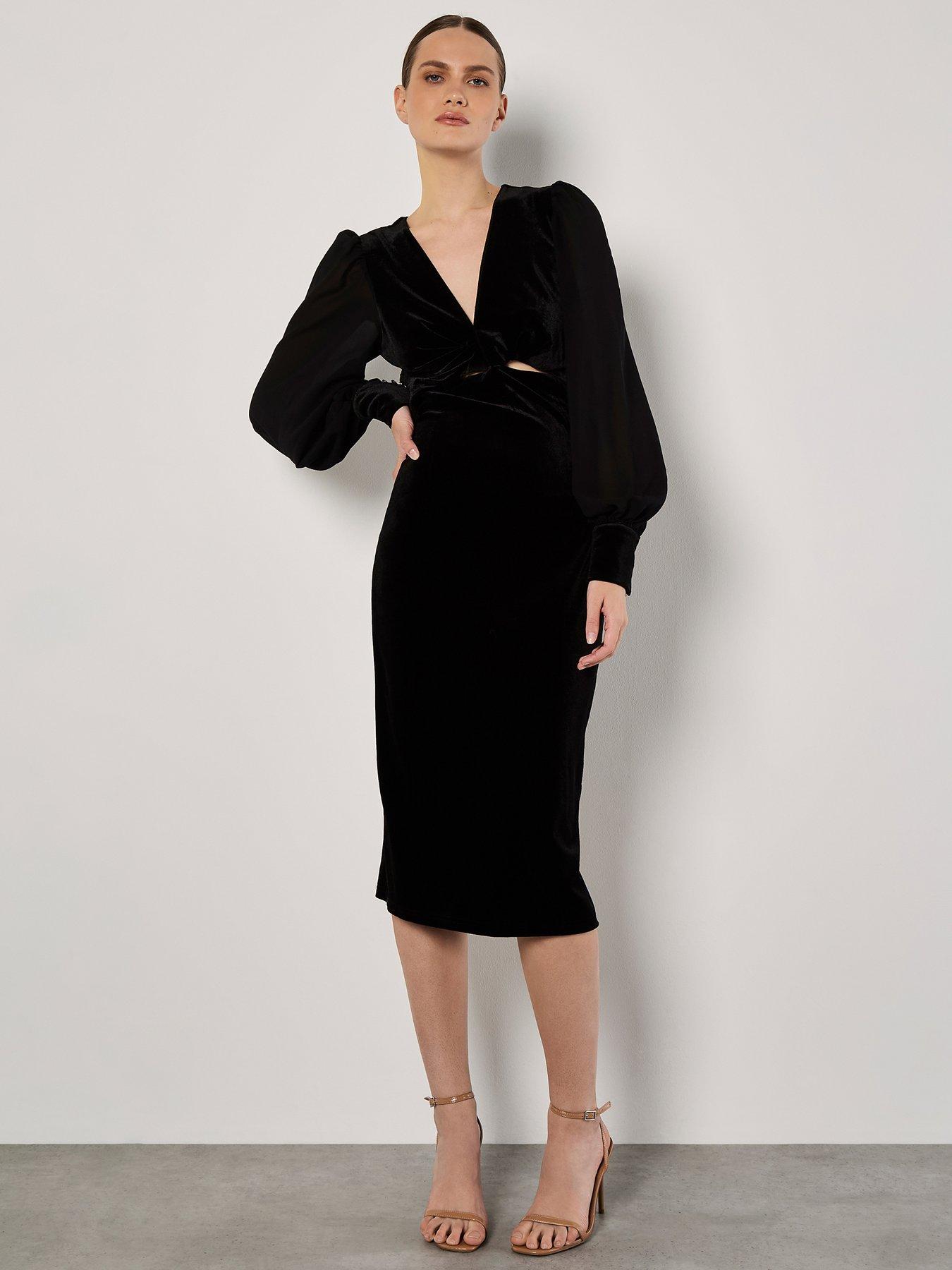 Apricot Twist Velvet Mesh Arm Dress Very