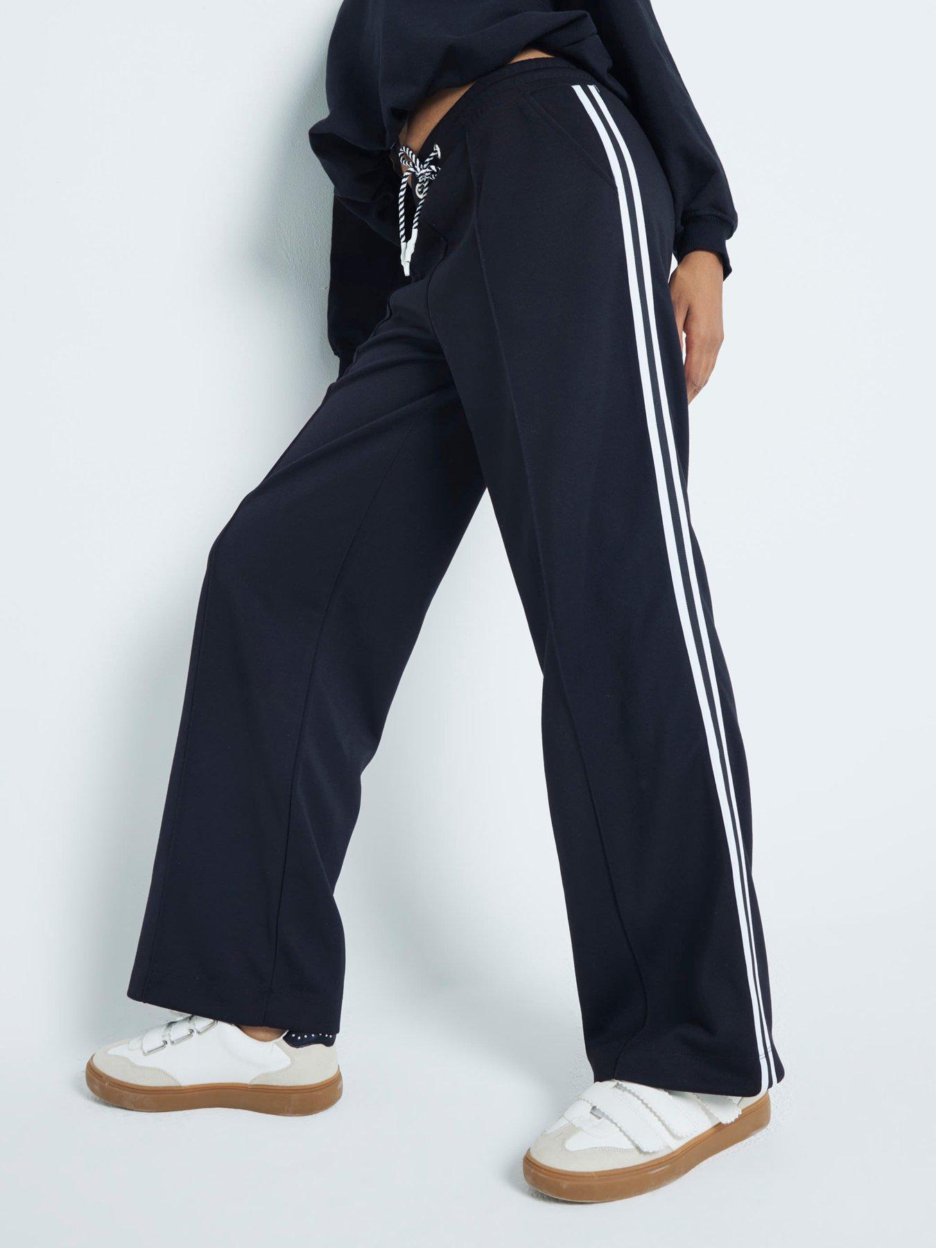 undefined Side Stripe Wide Leg Jogger - Black
