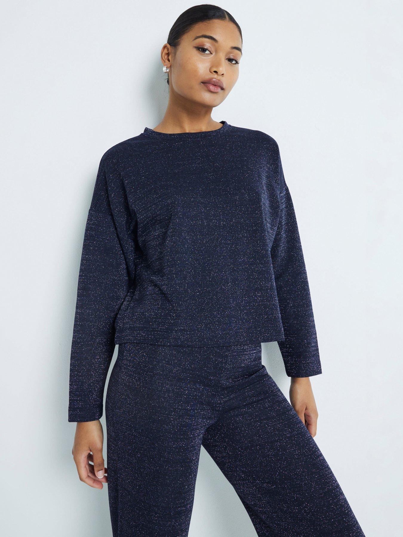 undefined Lurex Crochet T-Shirt - Navy